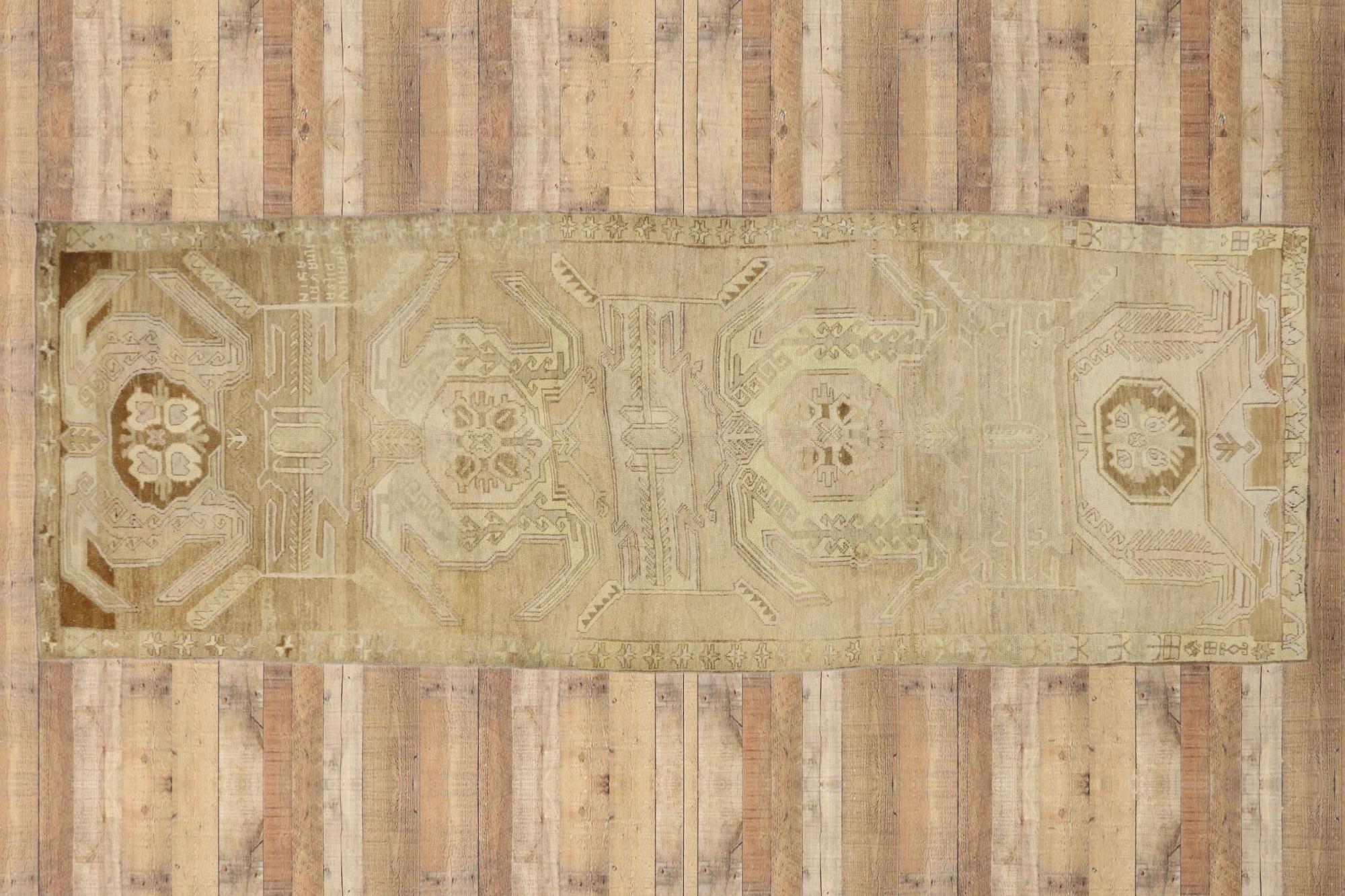 Neutral Earth-Tone Vintage Turkish Oushak Rug For Sale 1
