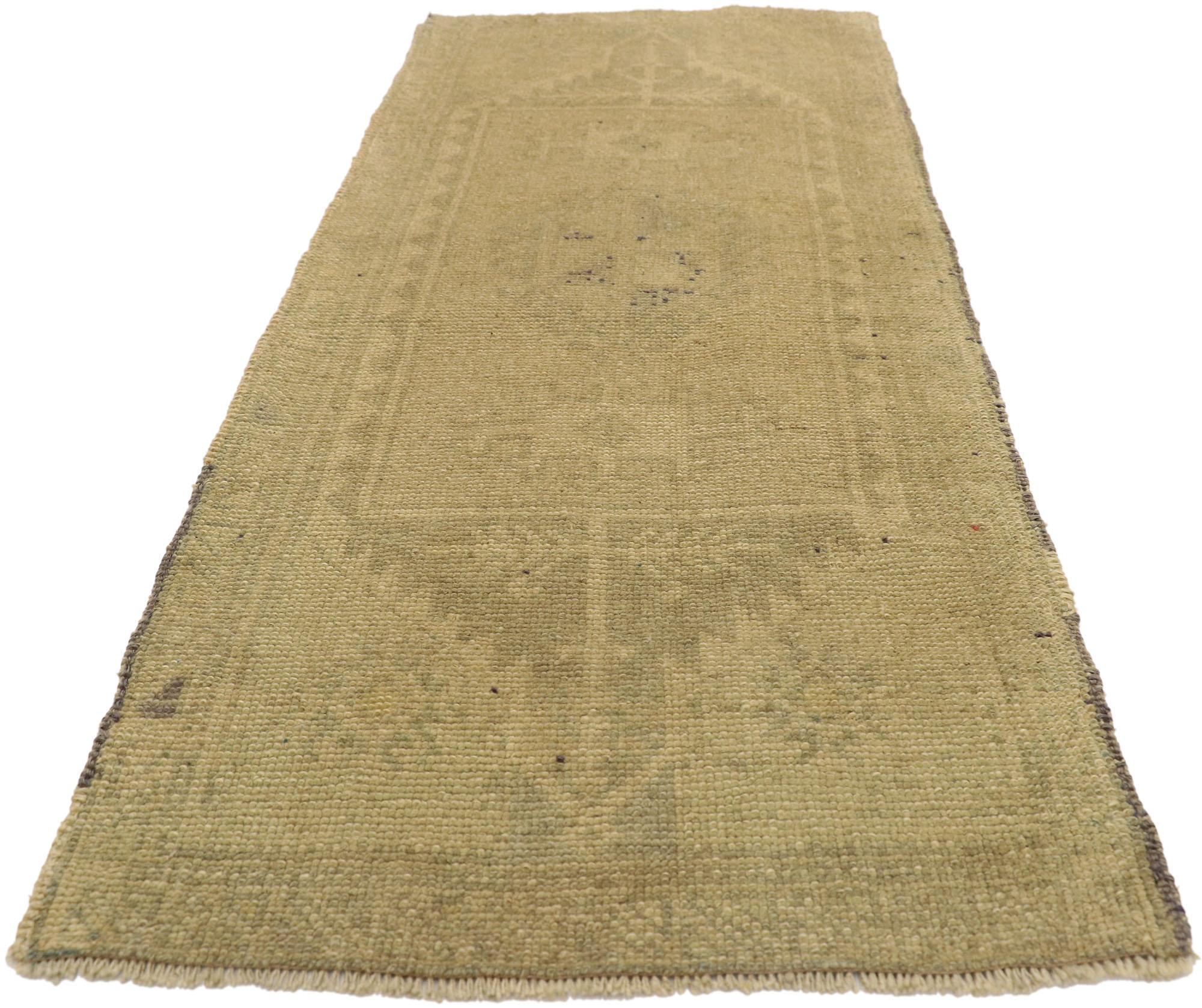 Hand-Knotted Neutral Earth-Tone Vintage Turkish Oushak Yastik Rug For Sale