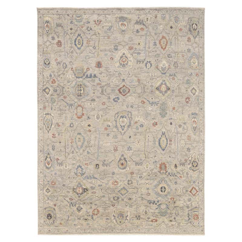 Modern Deco Patterned Wool Rug in Earthy Tones 6'5''x9' For Sale at 1stDibs