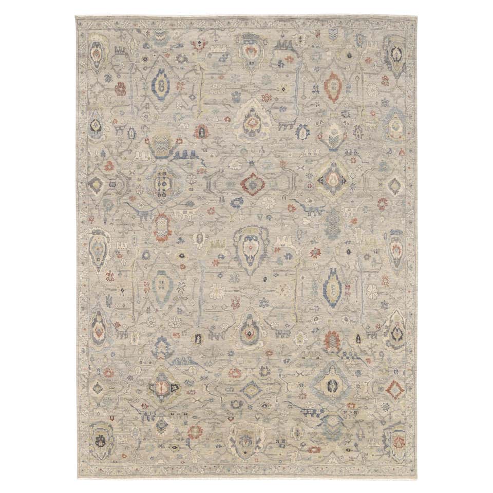 Modern Deco Patterned Wool Rug in Earthy Tones 6'5''x9' For Sale at 1stDibs