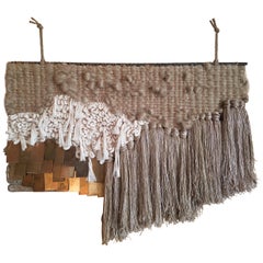 Neutral Fiber Art Weaving with Brass by All Roads