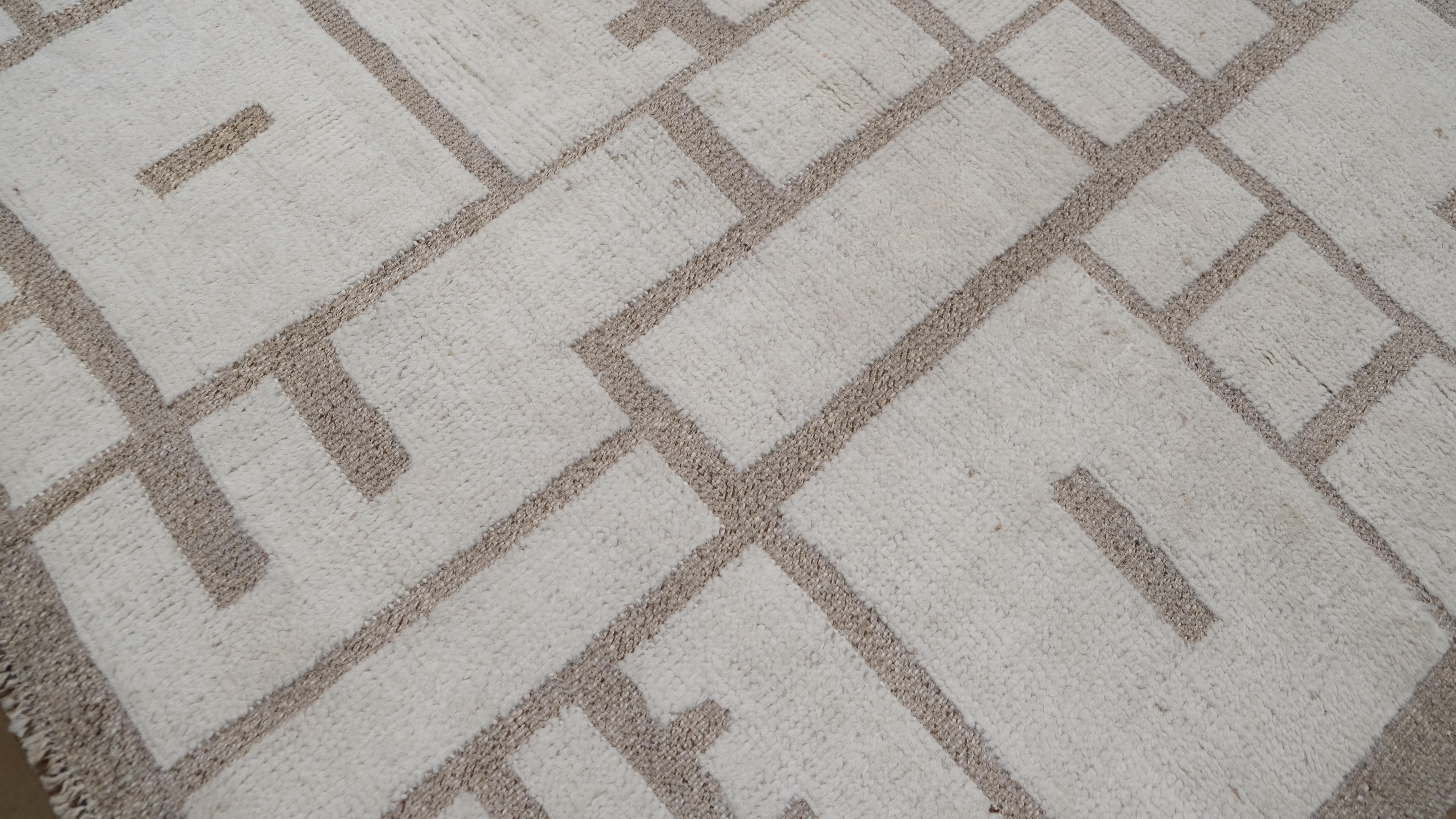 Moderno Tappeto Geometrico Neutro in Lana 9'10''x14' in vendita