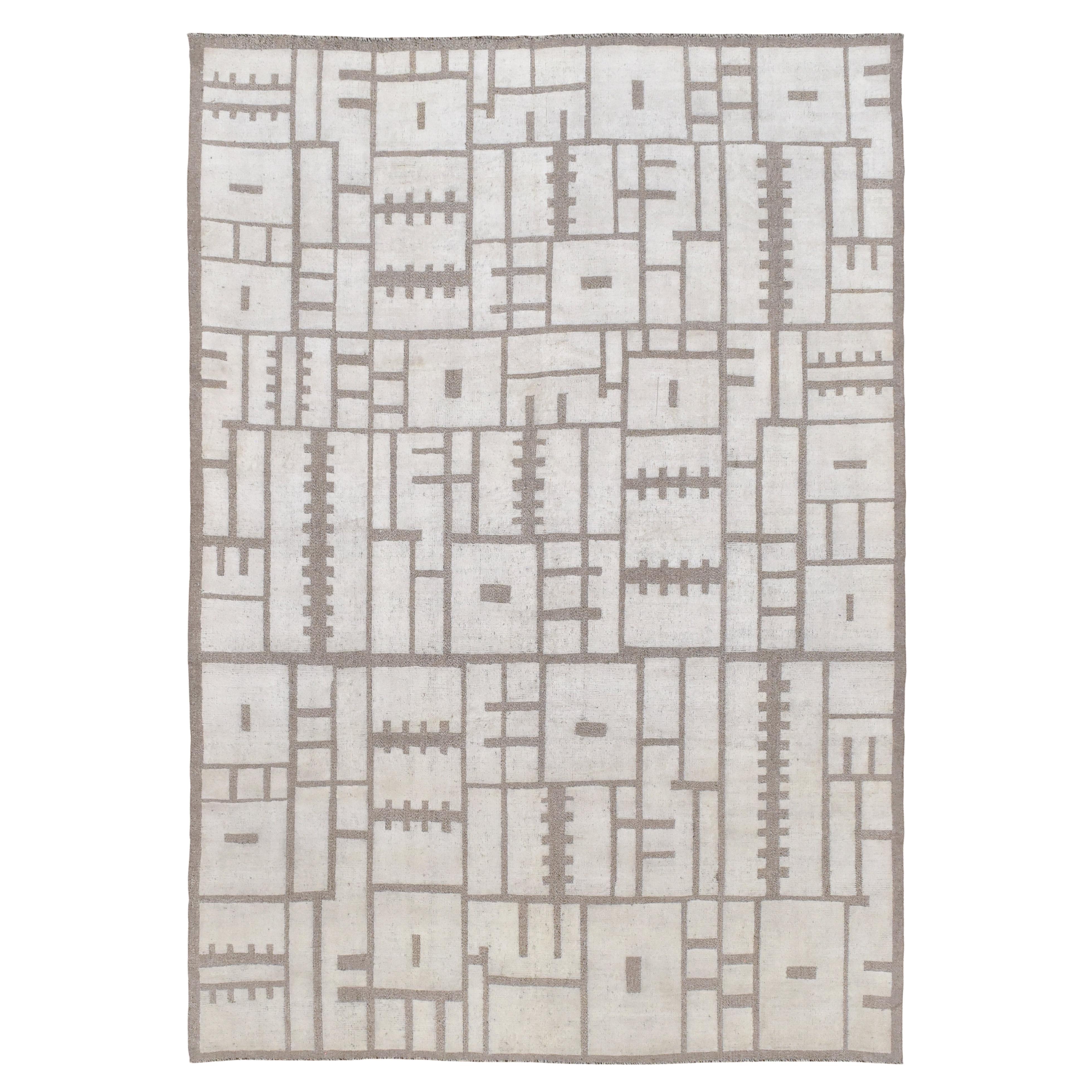 Neutral Geometric Neutral Wool Rug 9'10''x14'
