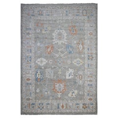 Neutral Gray Afghan Angora Oushak Wool Natural Dyes Oriental Rug 9'9" x 13'7"