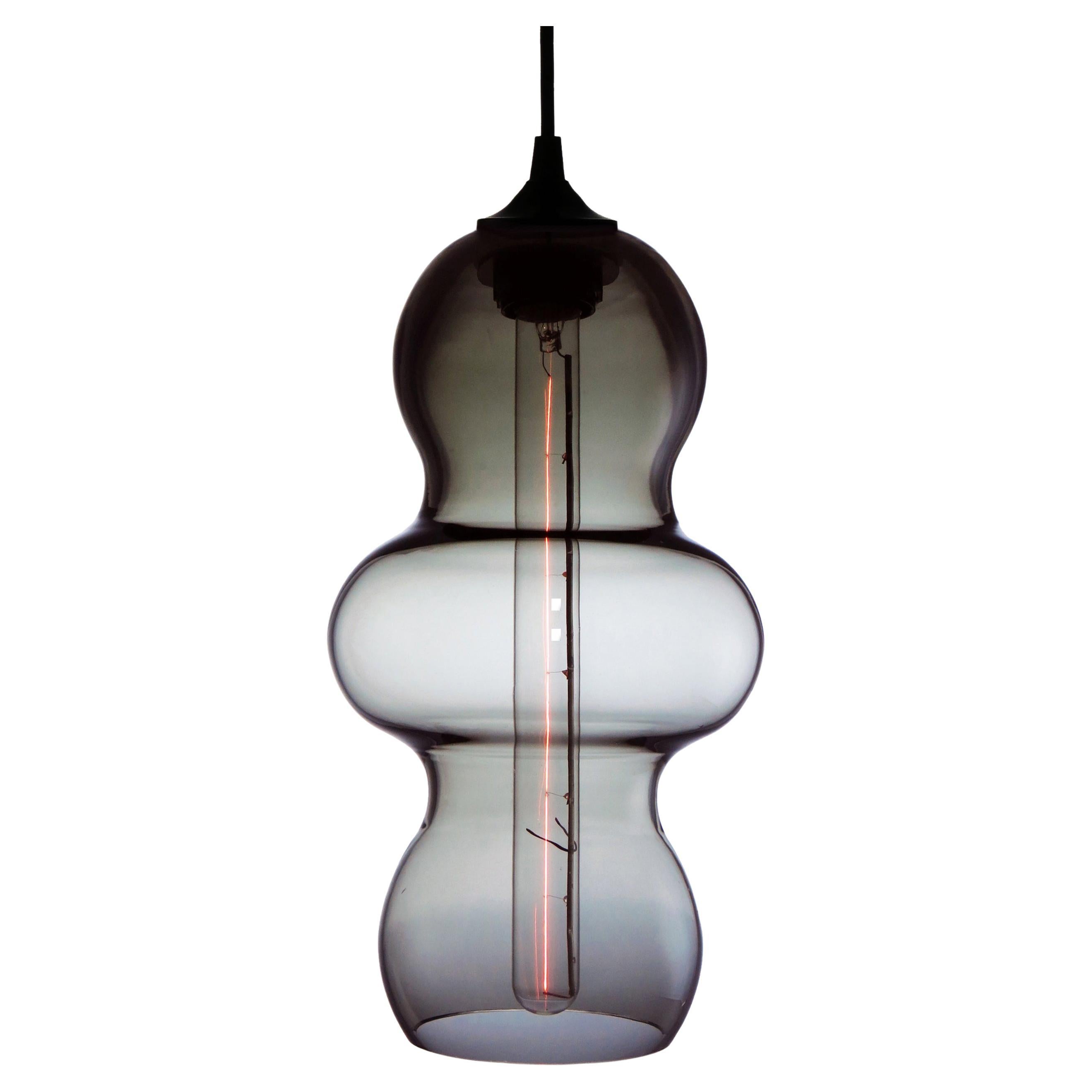 Neutral Gray Contemporary Organic Architectural Hand Blown Pendant Lamp For Sale