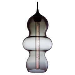Neutral Gray Contemporary Organic Architectural Hand Blown Pendant Lamp