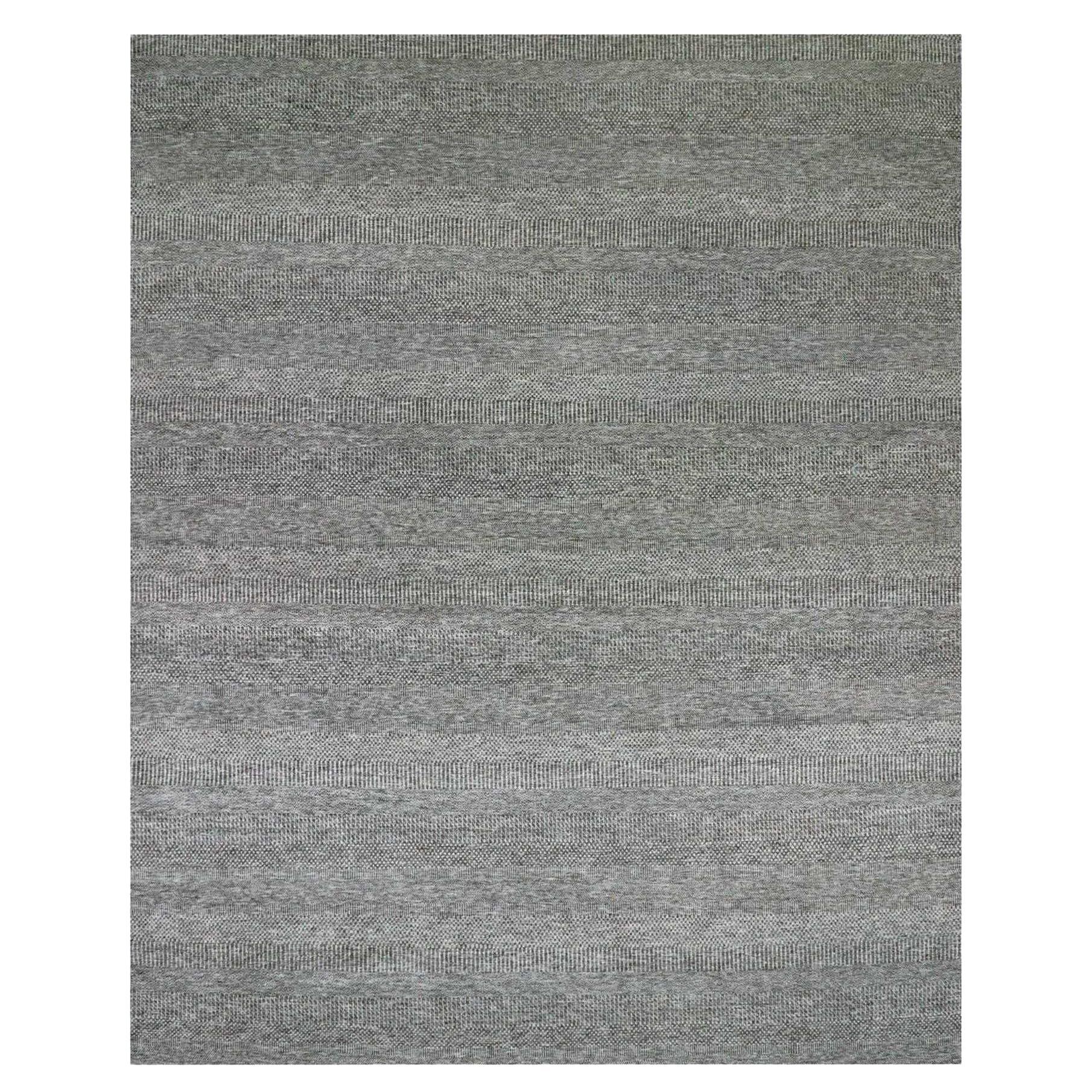 Neutral Gray Undyed 100% Wool Grass Design Hand Knotted Oversized Oriental Rug