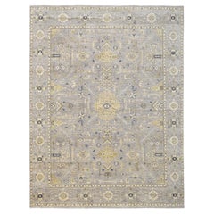 Neutral Grey Oushak with Gold Accent Tones 9'1''x11'10''
