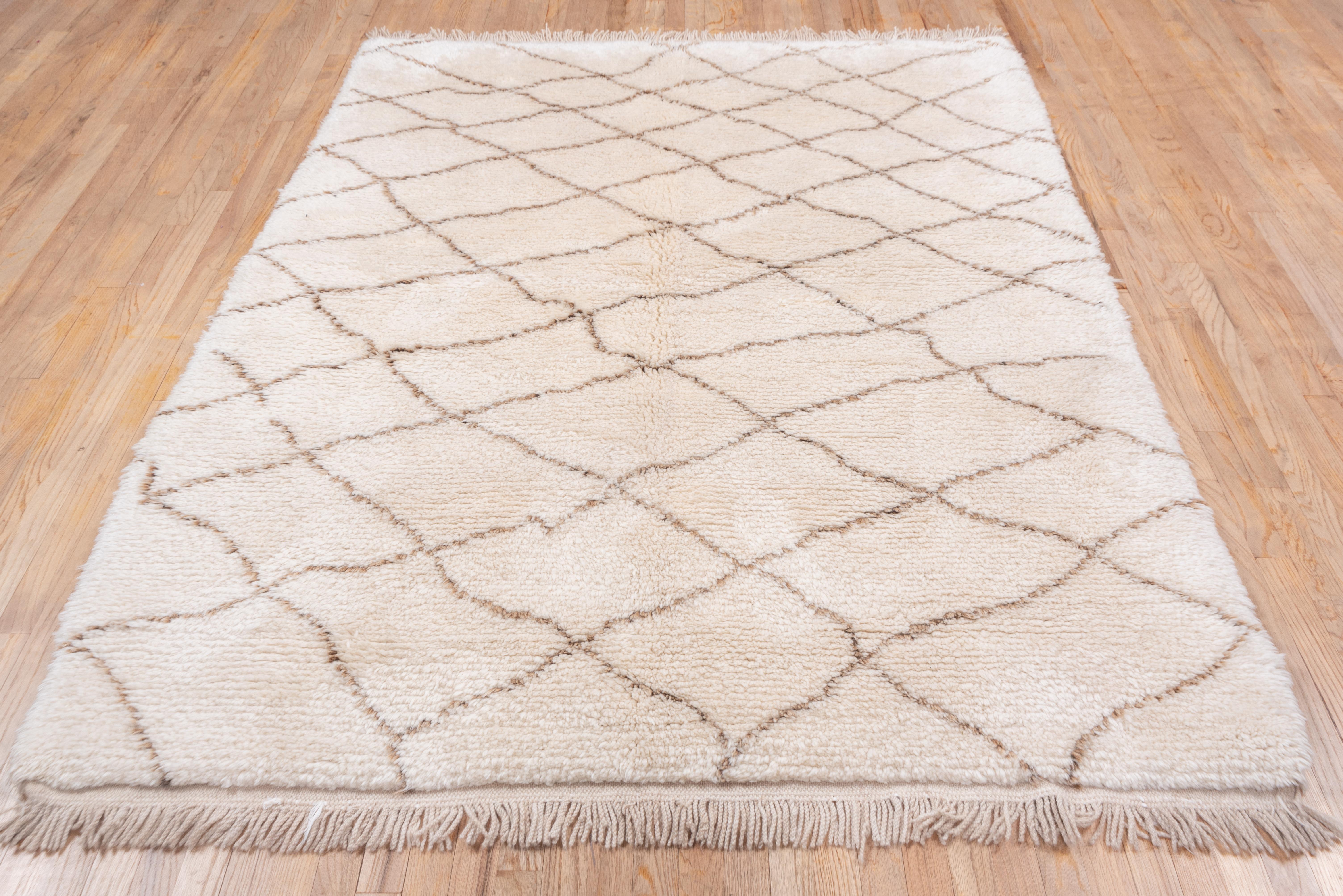 Turkish Neutral Handknotted Moroccan Style Area Rug, Thick & Silky Pile For Sale
