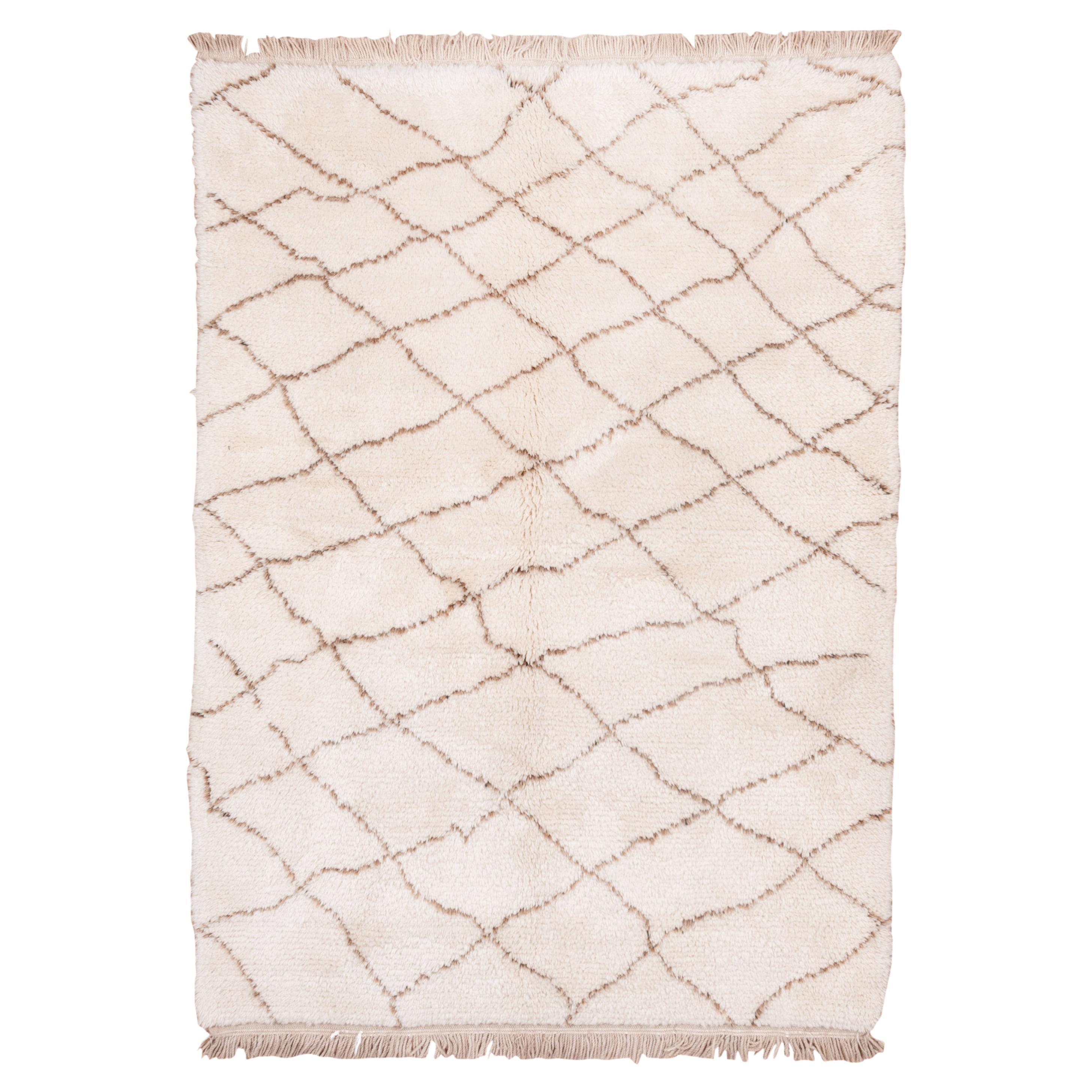 Neutral Handknotted Moroccan Style Area Rug, Thick & Silky Pile For Sale