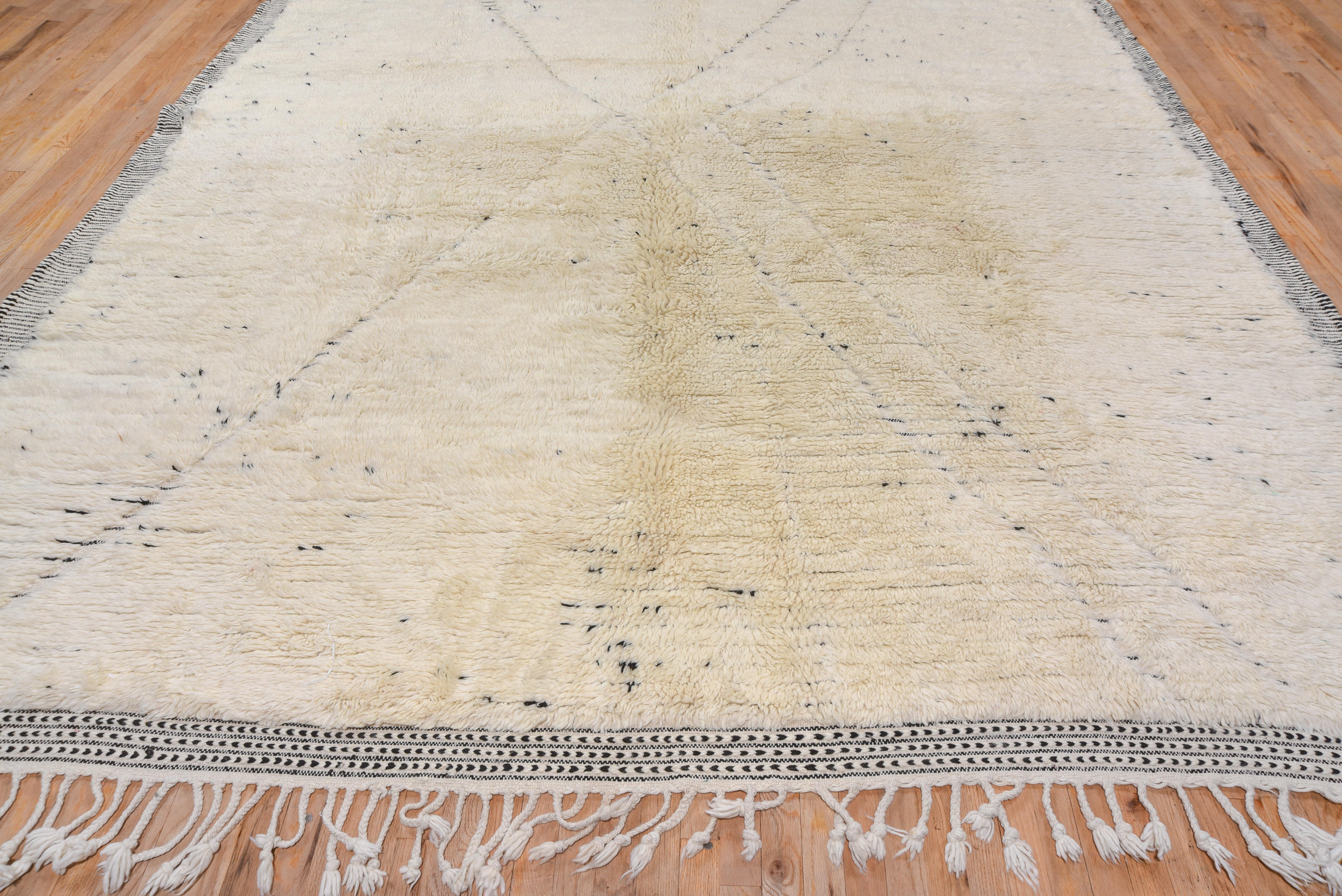 Contemporary Neutral Hand Knotted Tribal Moroccan Carpet For Sale