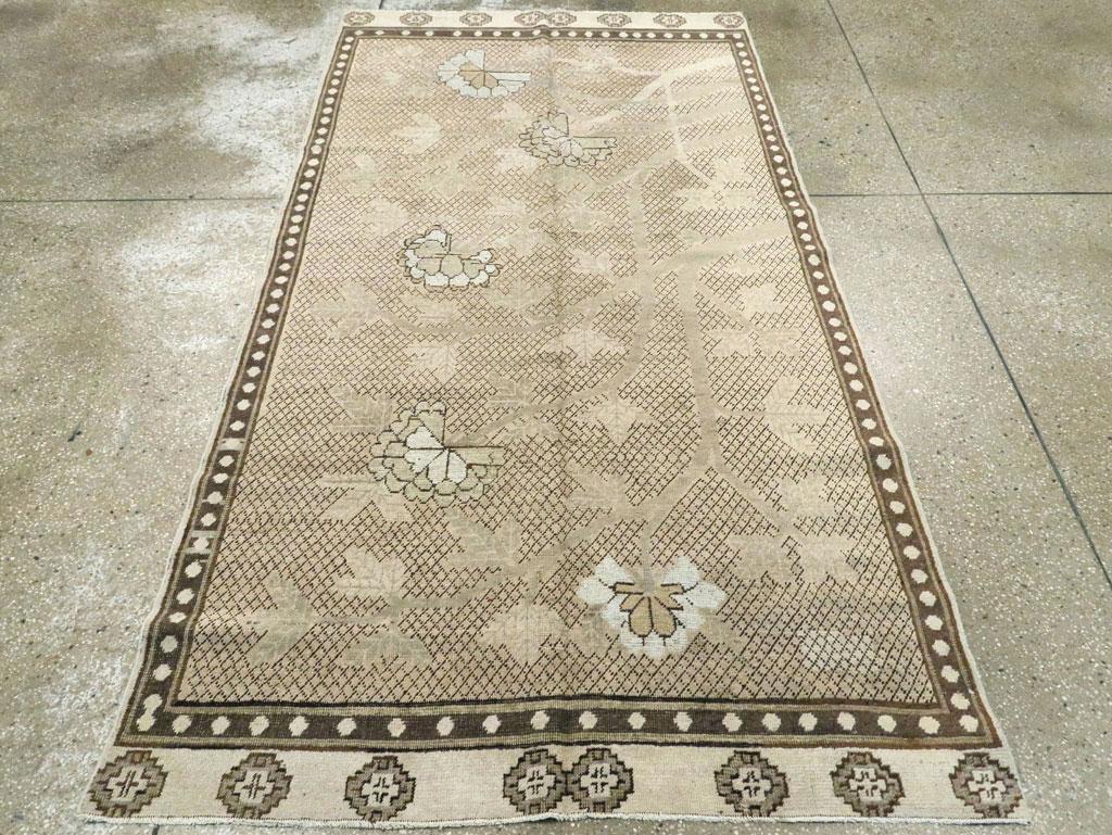 Rustic Neutral Handmade Khotan Accent Rug in Beige and Ivory Earth Tones For Sale