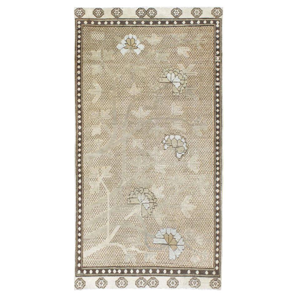 Neutral Handmade Khotan Accent Rug in Beige and Ivory Earth Tones
