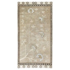 Neutral Handmade Khotan Accent Rug in Beige and Ivory Earth Tones