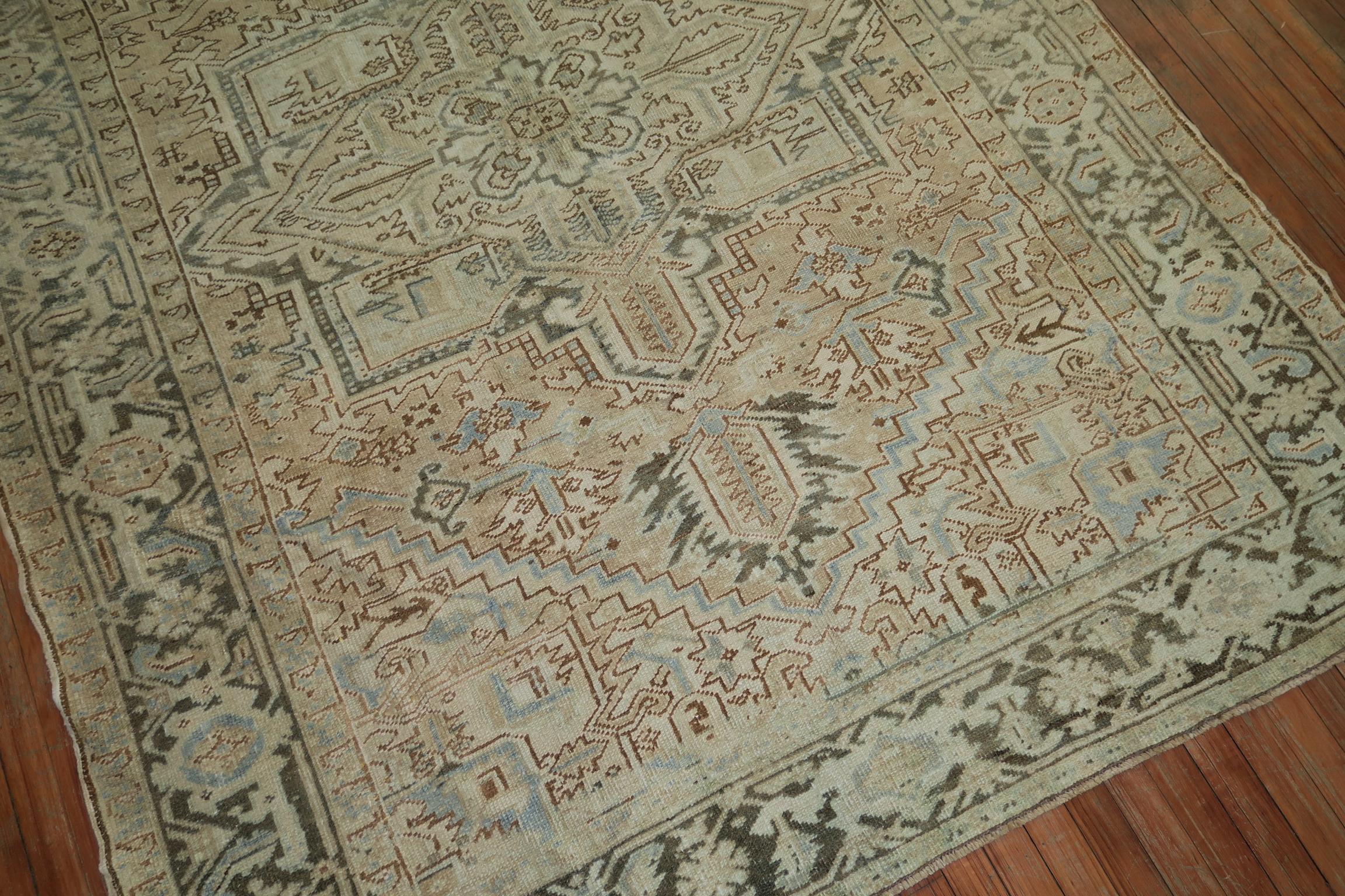 Neutral Heriz Antique Persian Wool Rug In Good Condition In New York, NY