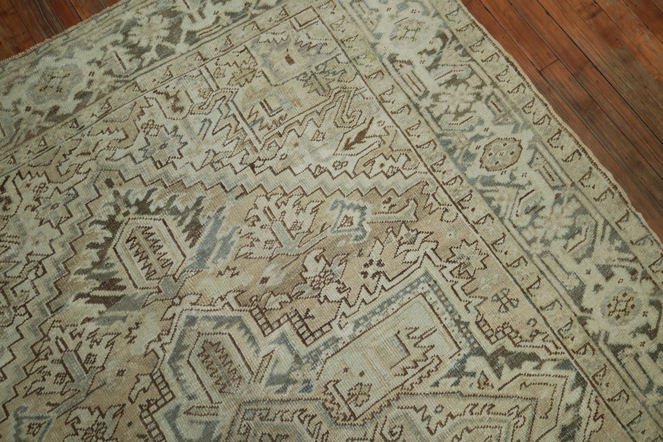 Neutral Heriz Antique Persian Wool Rug 2