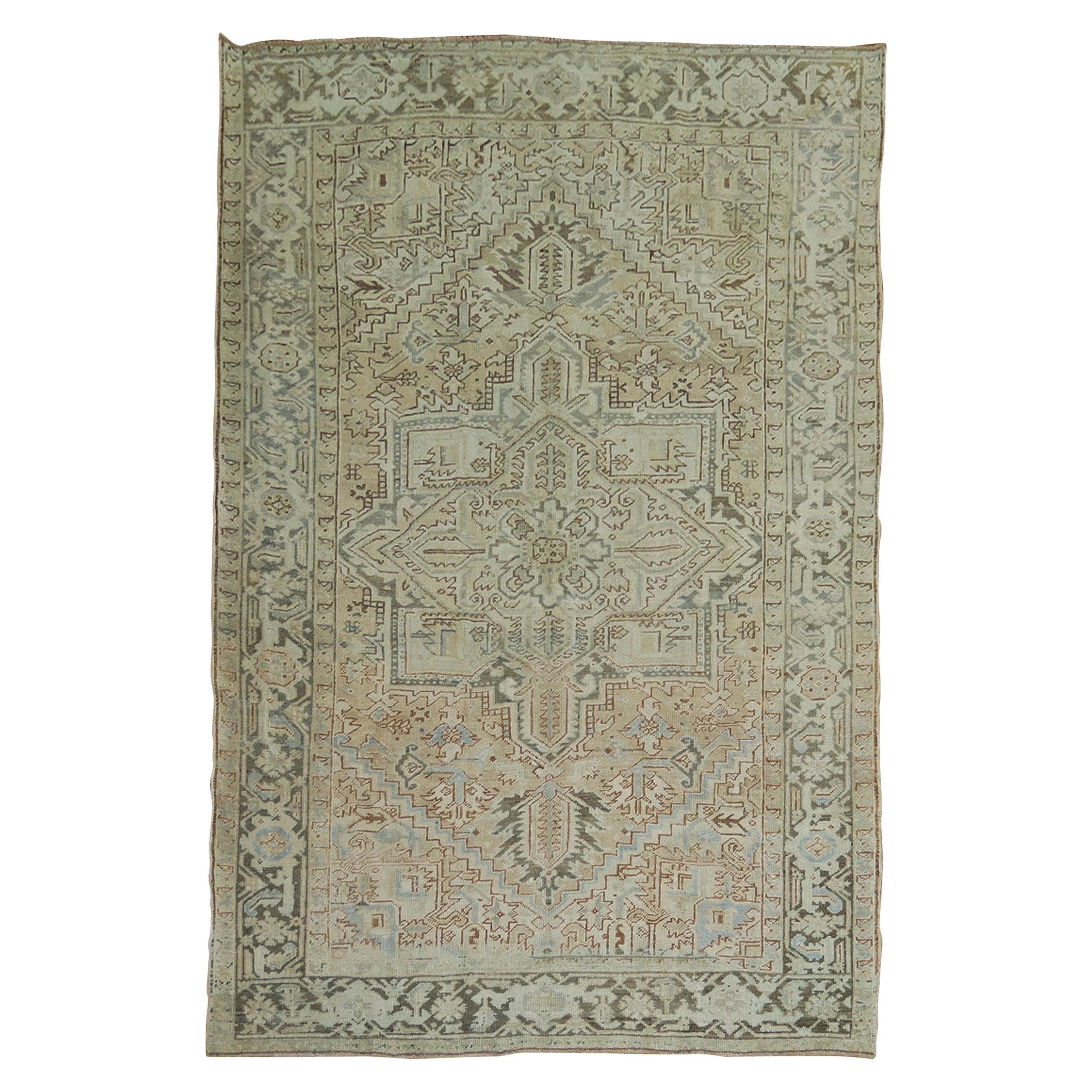 Neutral Heriz Antique Persian Wool Rug