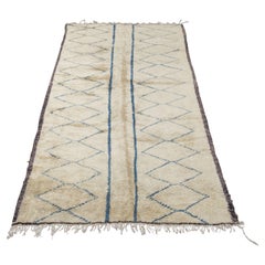 Vintage Neutral, Indigo Blue and Brown Moroccan Rug 10'8"x 5'9"