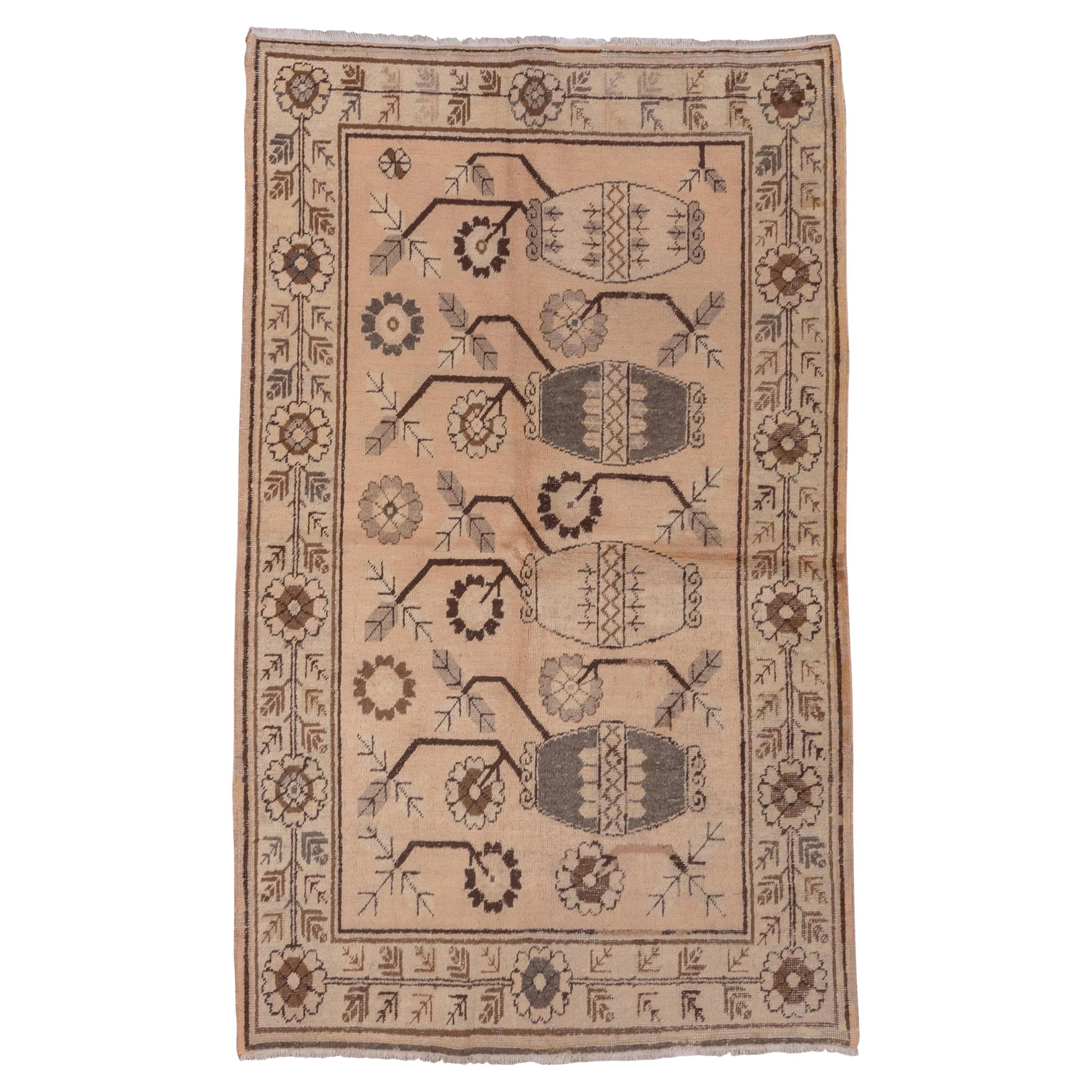 1930s Antique Art Deco Style Khotan Rug, Brown Field, Pink Purple ...