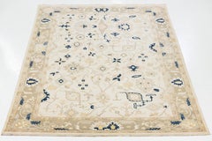 Neutral Modern Oushak Wool Rug Handmade with Anatolian Motifs