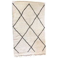 Neutral Moroccan Beni Ouarain Natural Organic Wool Shag Rug, Hand-Knotted