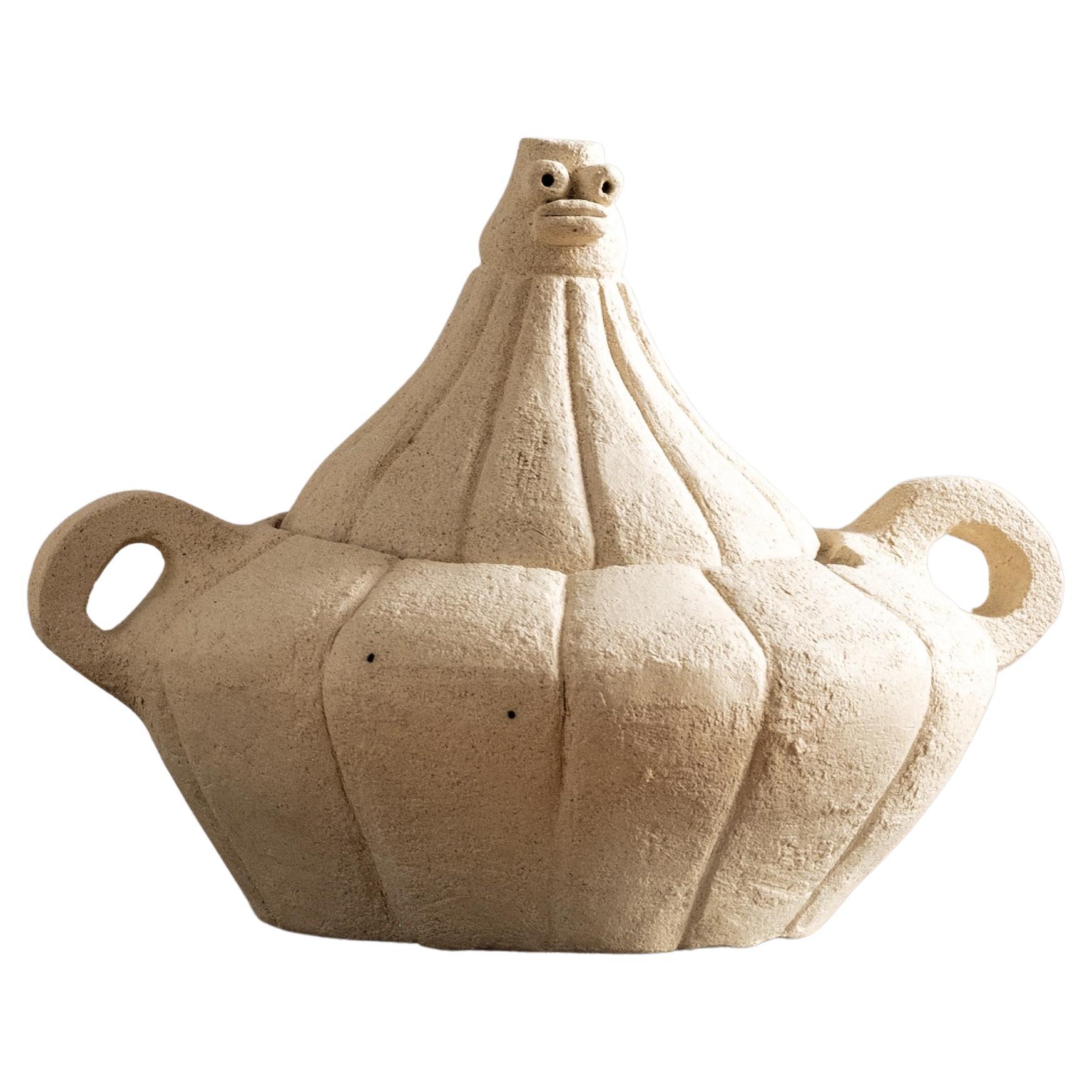 Fantastical Figural and Functional Fire Clay Ceramic Tureen Handmade in Spain