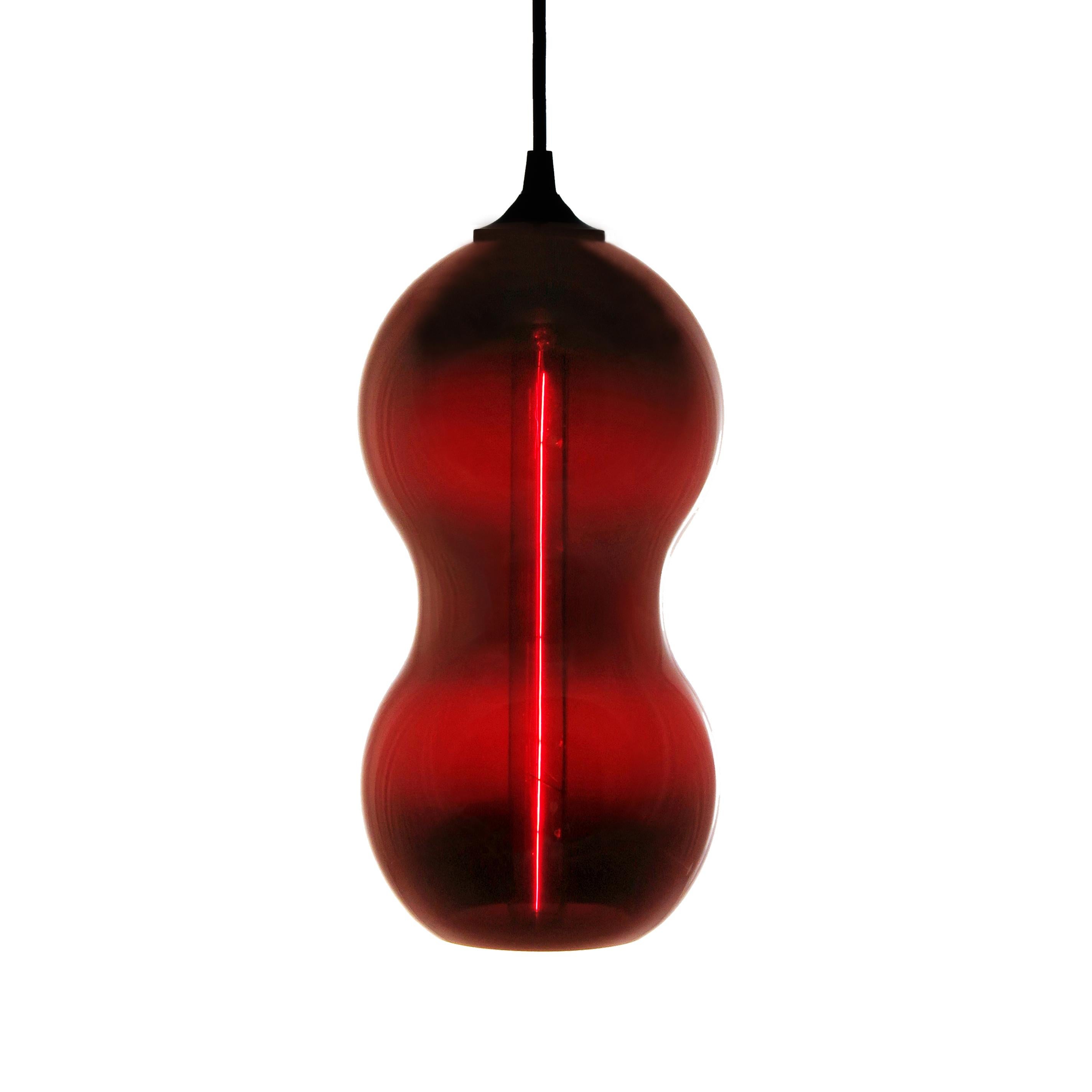 Blown Glass Neutral Olive Contemporary Organic Architectural Hand Blown Pendant Lamp For Sale