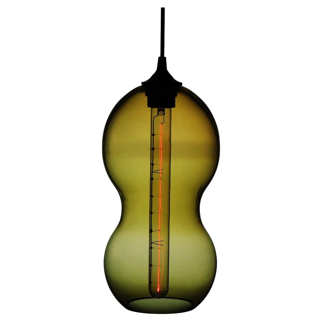 Neutral Olive Contemporary Organic Architectural Hand Blown Pendant Lamp For Sale