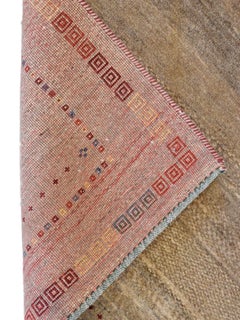 Tribal Gabbeh Rug in Brown, Taupe, Gold, Red, Blue, Orange Wool, 4'x7'