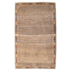 Neutral Persian Gabbeh Rug in Brown, Taupe, Gold, Red, Blue, Orange Wool, 4'x7'