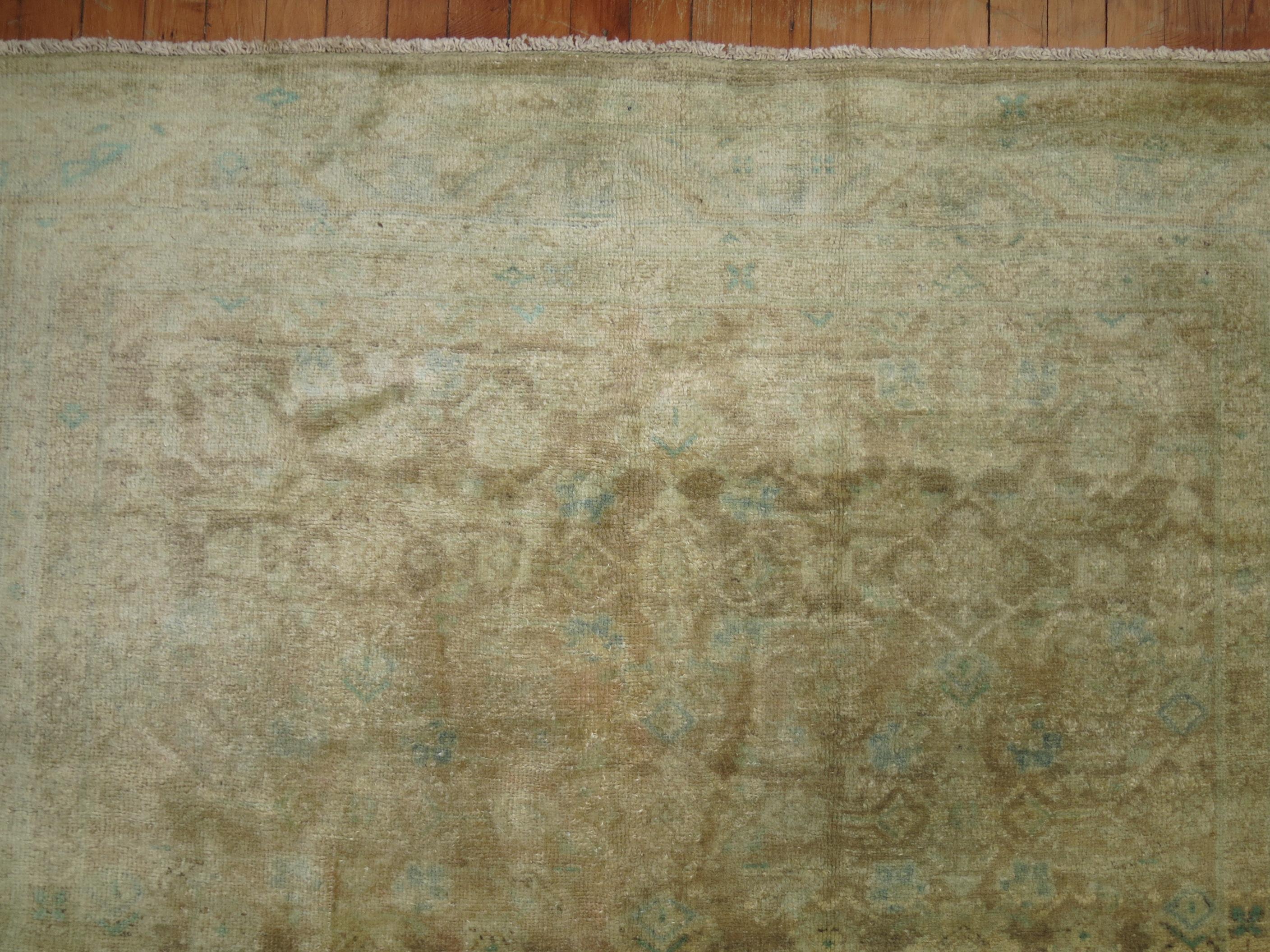Hand-Knotted Neutral Persian Gallery Size Rug For Sale