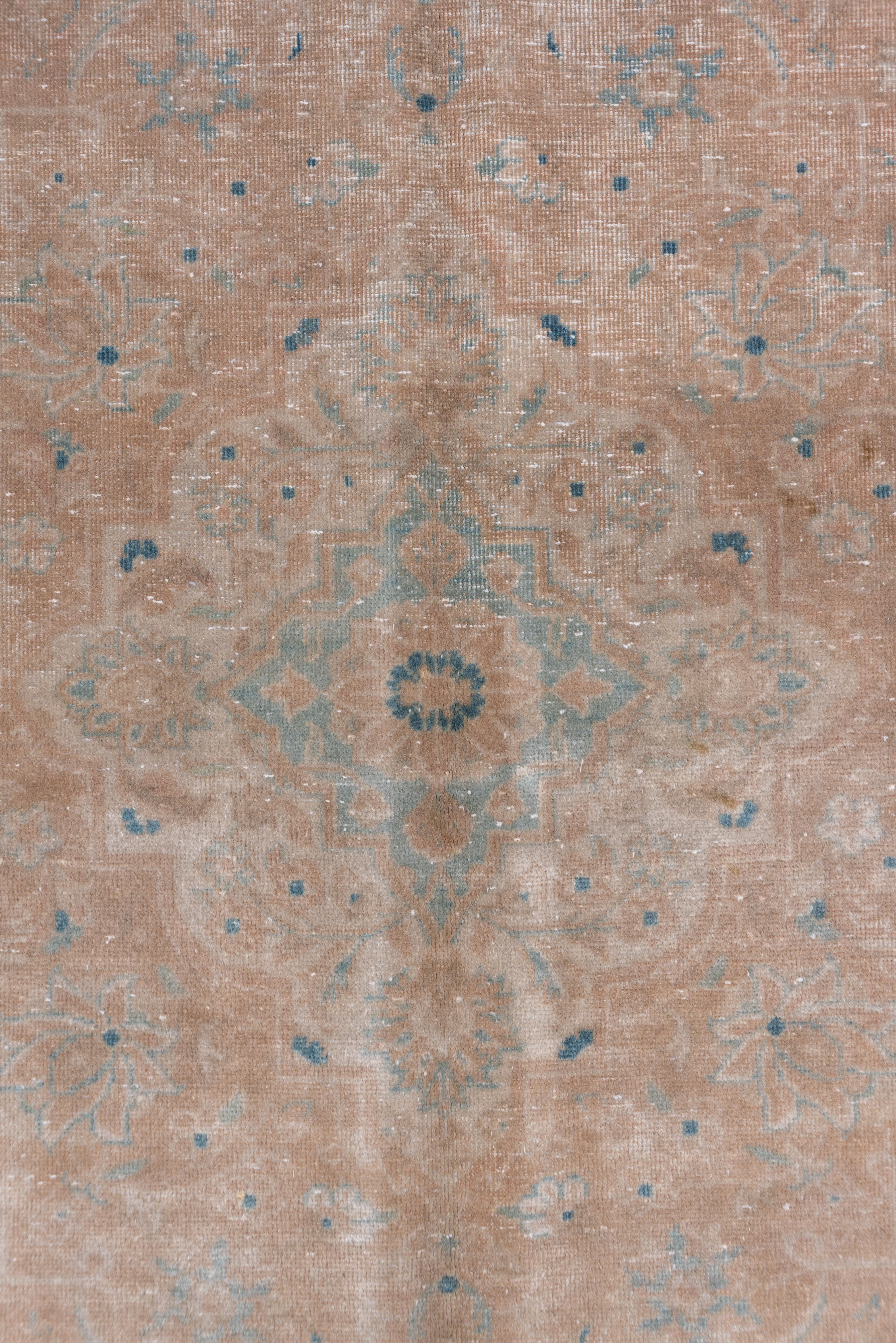 Mid-20th Century Neutral Persian Kashan Carpet, Blue Borders, Light Brown Palette For Sale