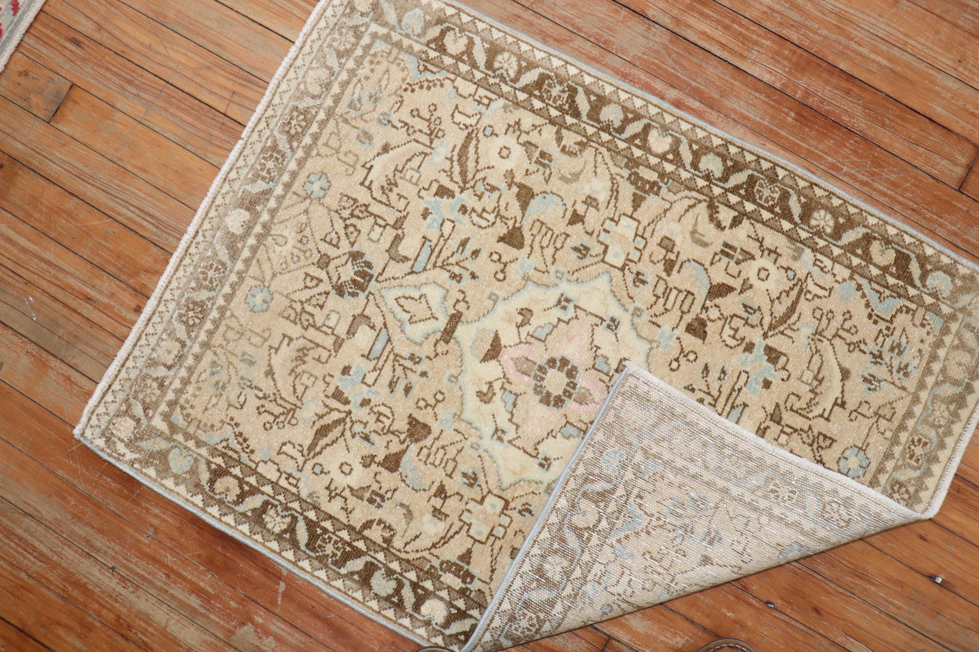 Hand-Knotted Neutral Persian Sarouk Mini Rug For Sale