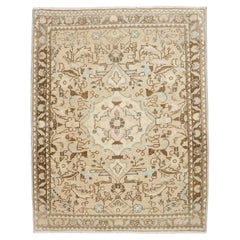 Neutral Persian Sarouk Mini Rug