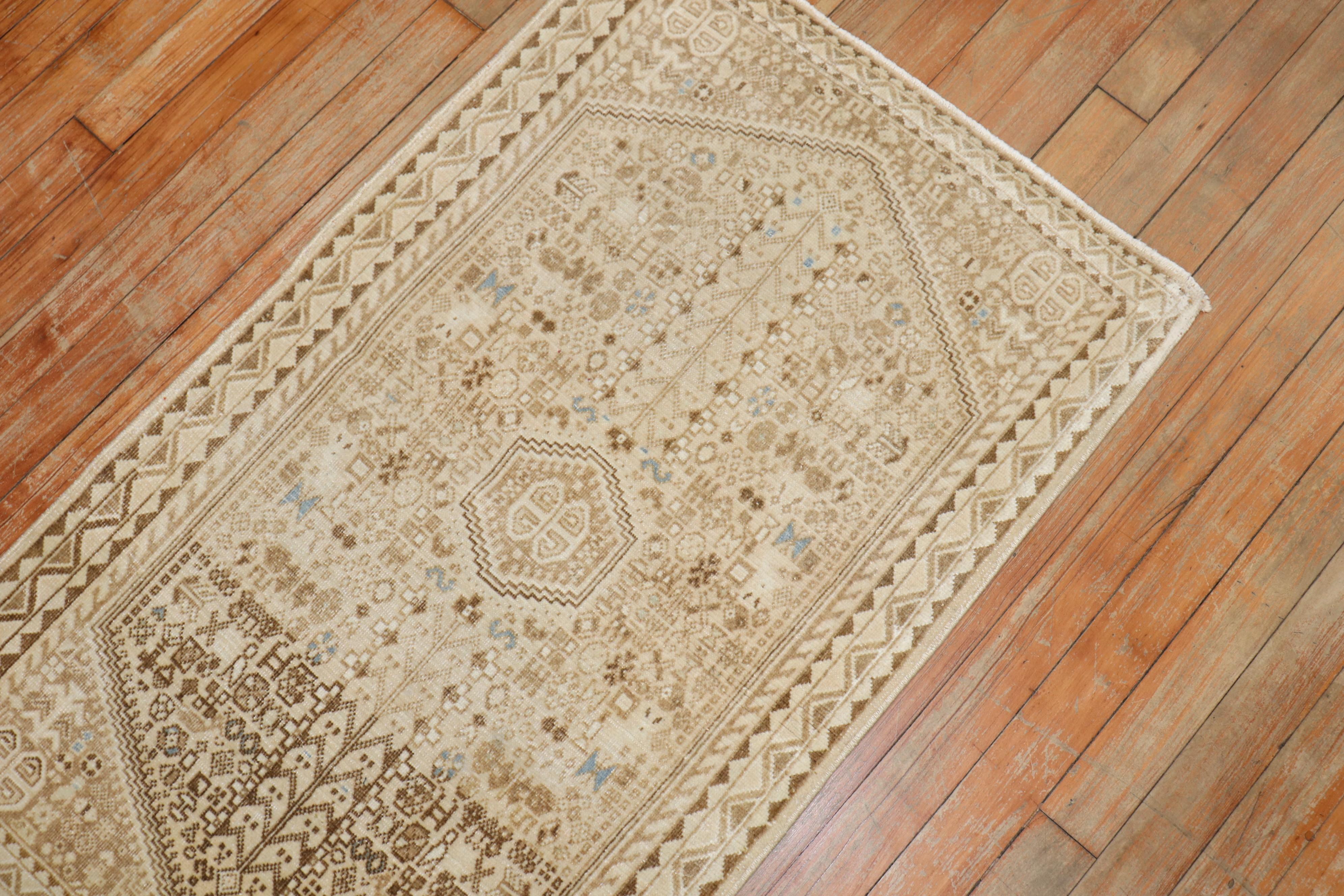 Hand-Knotted Neutral Persian Small Mini Rug For Sale