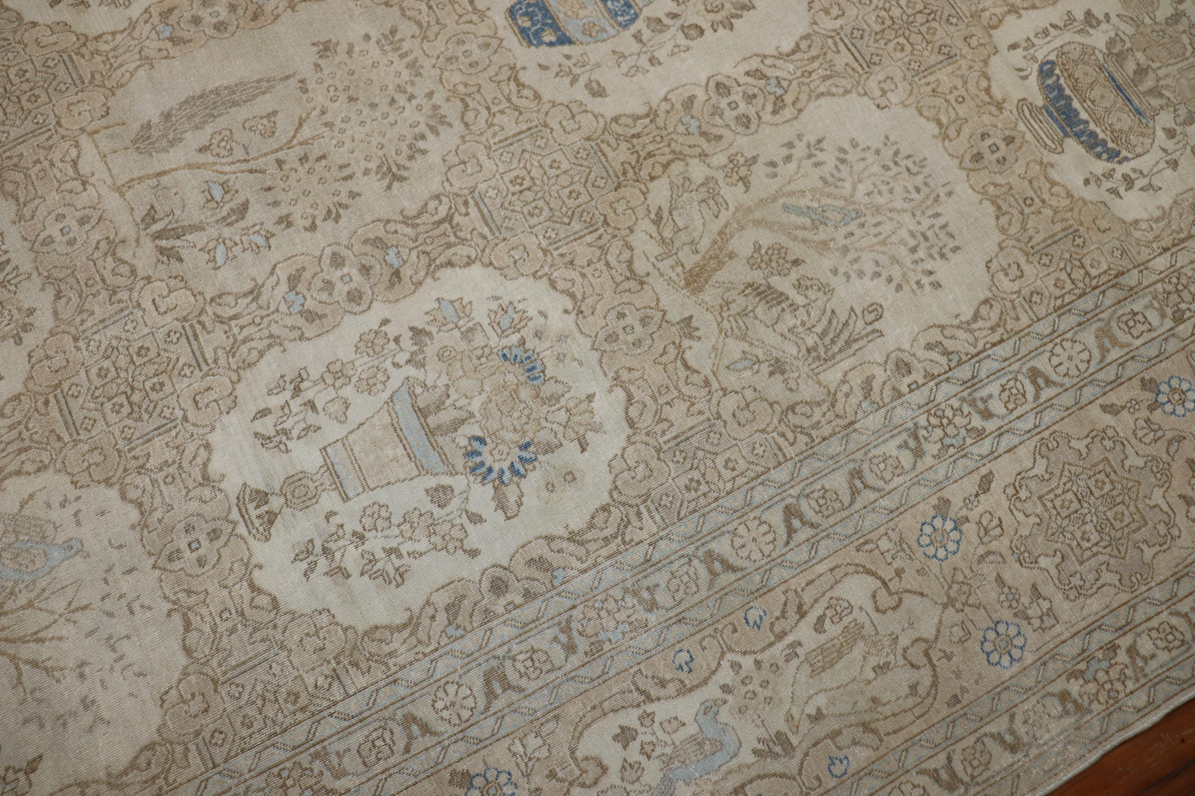 20th Century Neutral Persian Tabriz Pictorial Floral Vase Carpet