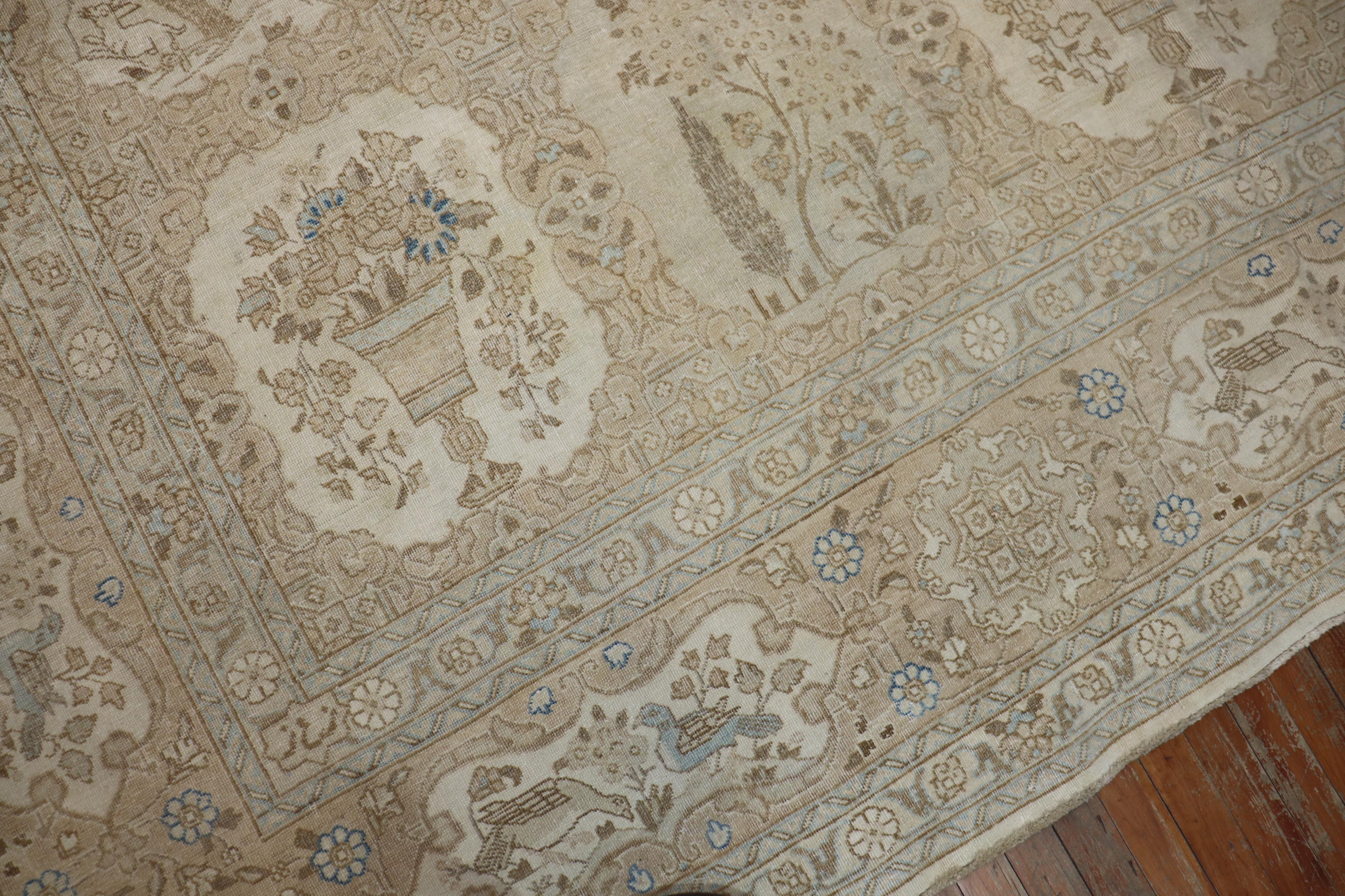 Neutral Persian Tabriz Pictorial Floral Vase Carpet 2