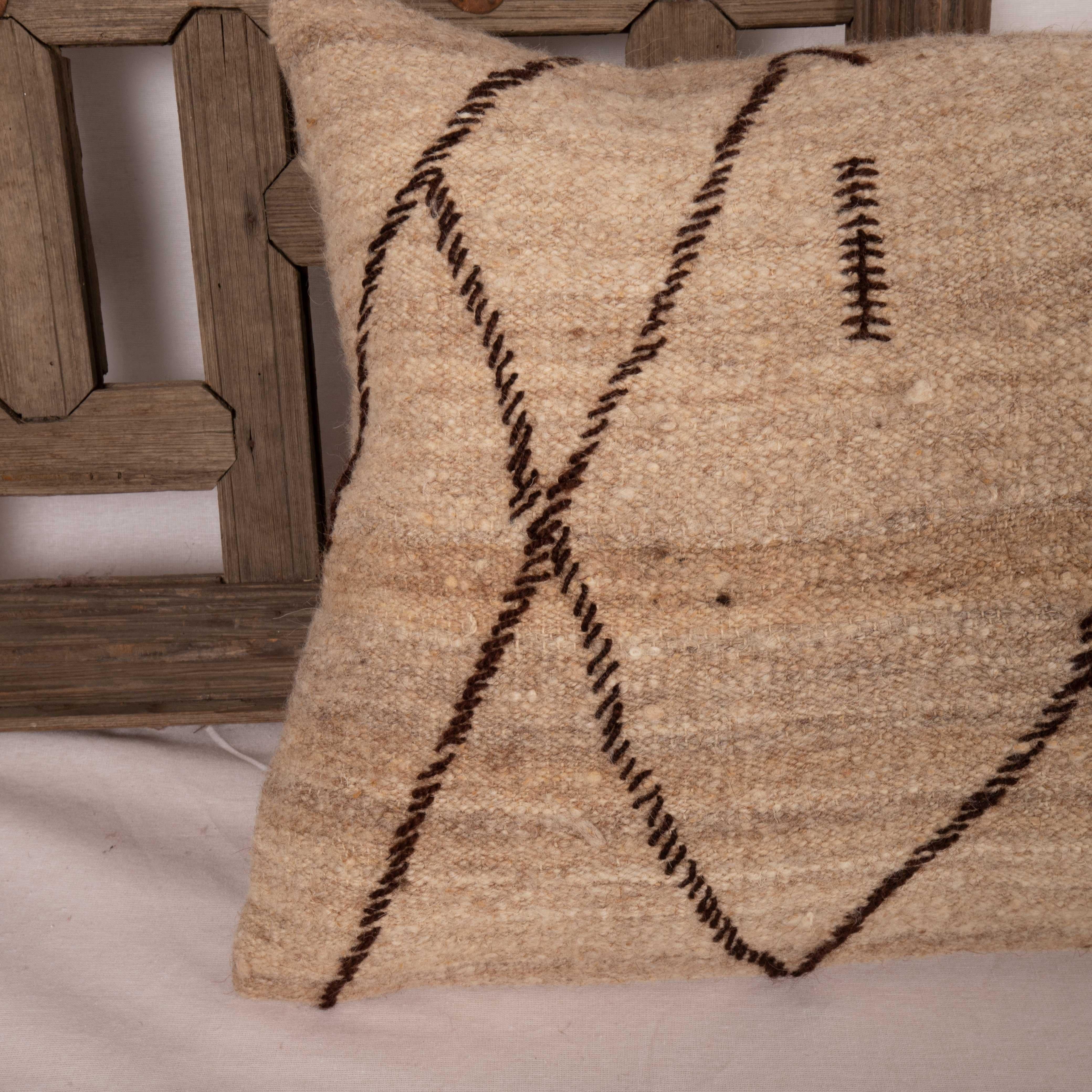 Kilim Neutral Pillow Case Made from a Vintage Wool Cover, Mid 20th C For Sale