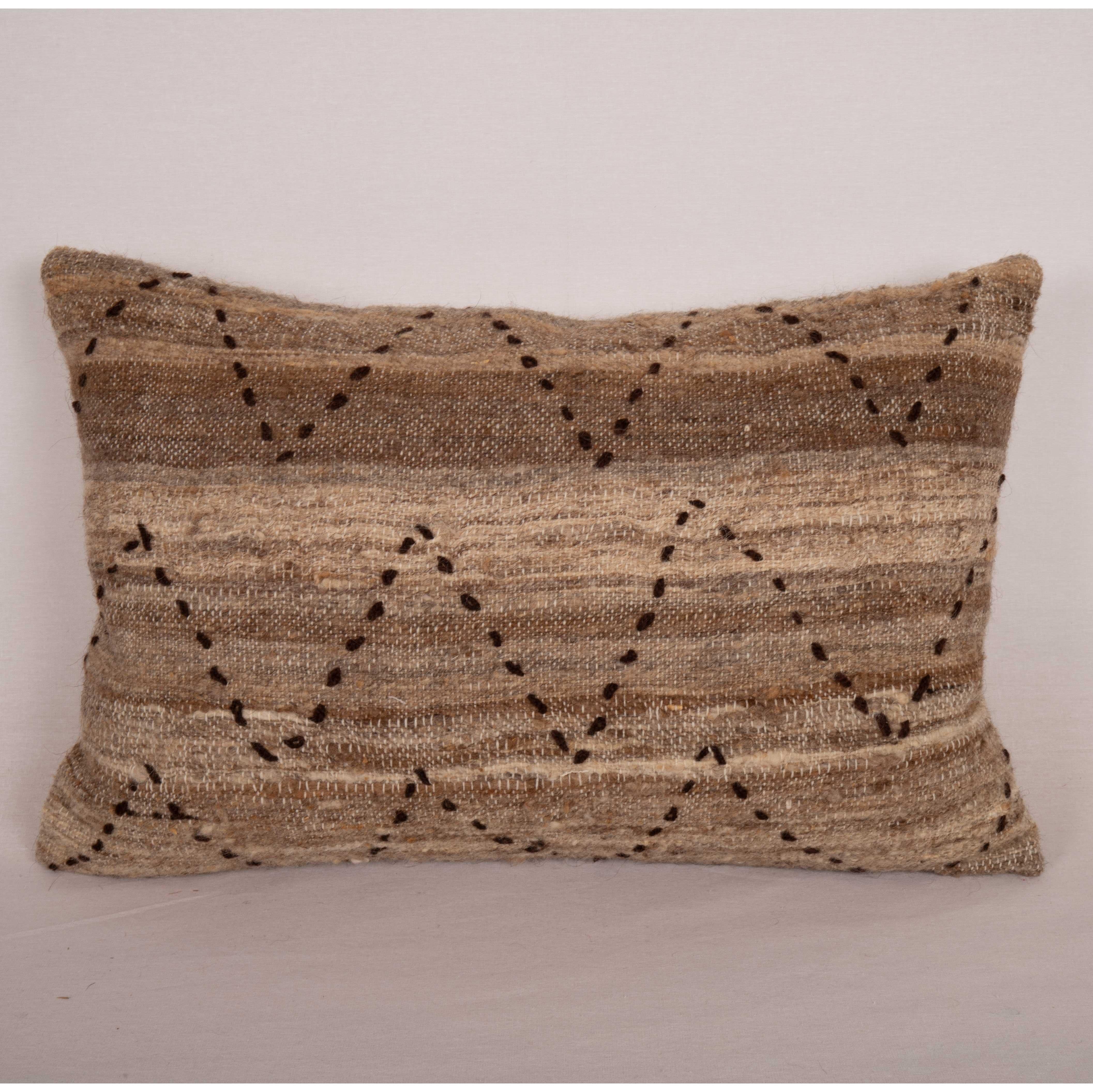 Hand-Woven Neutral Pillow Case Made from a Vintage  Wool Cover, Mid-20th C For Sale