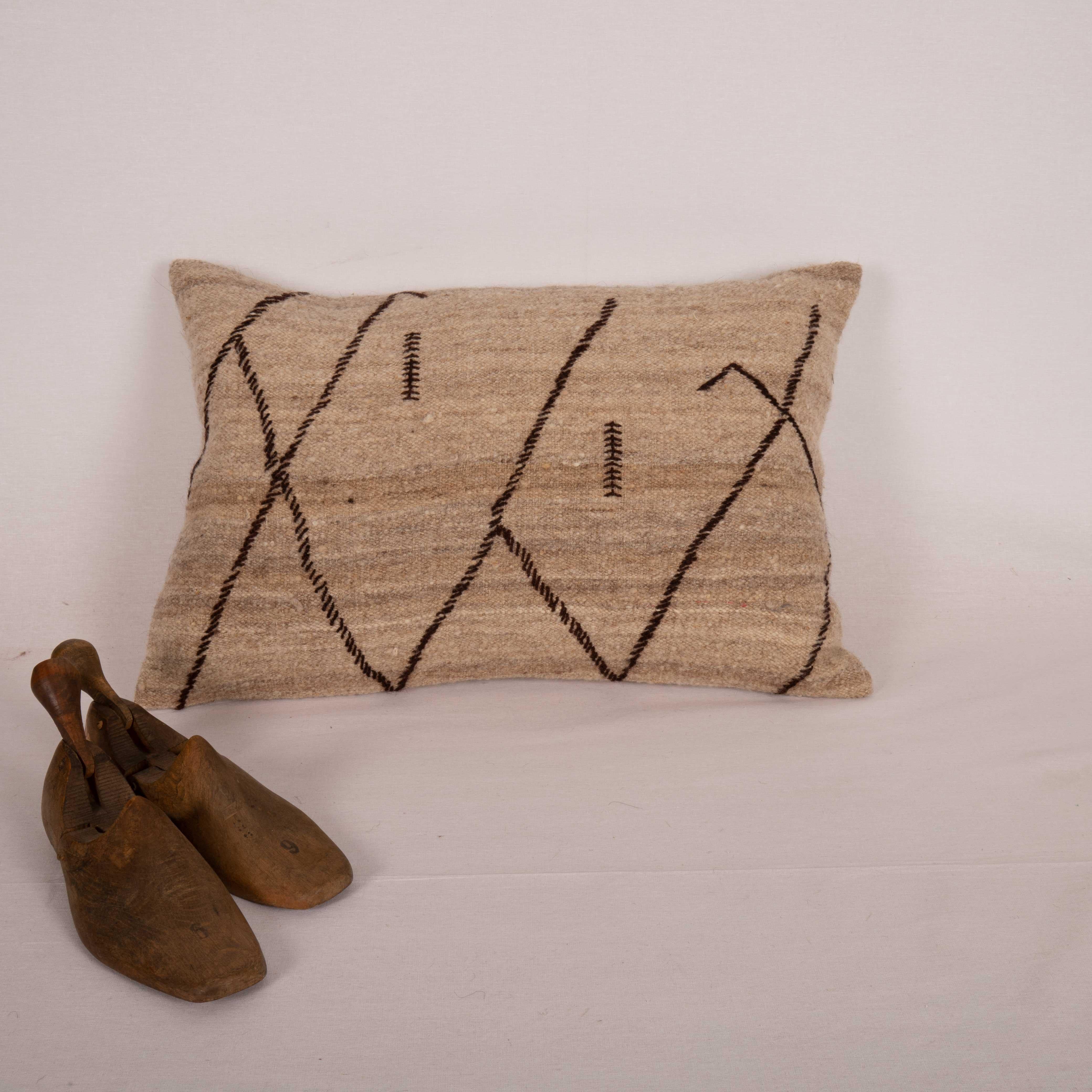 Hand-Woven Neutral Pillow Case Made from a Vintage Wool Cover, Mid 20th C For Sale