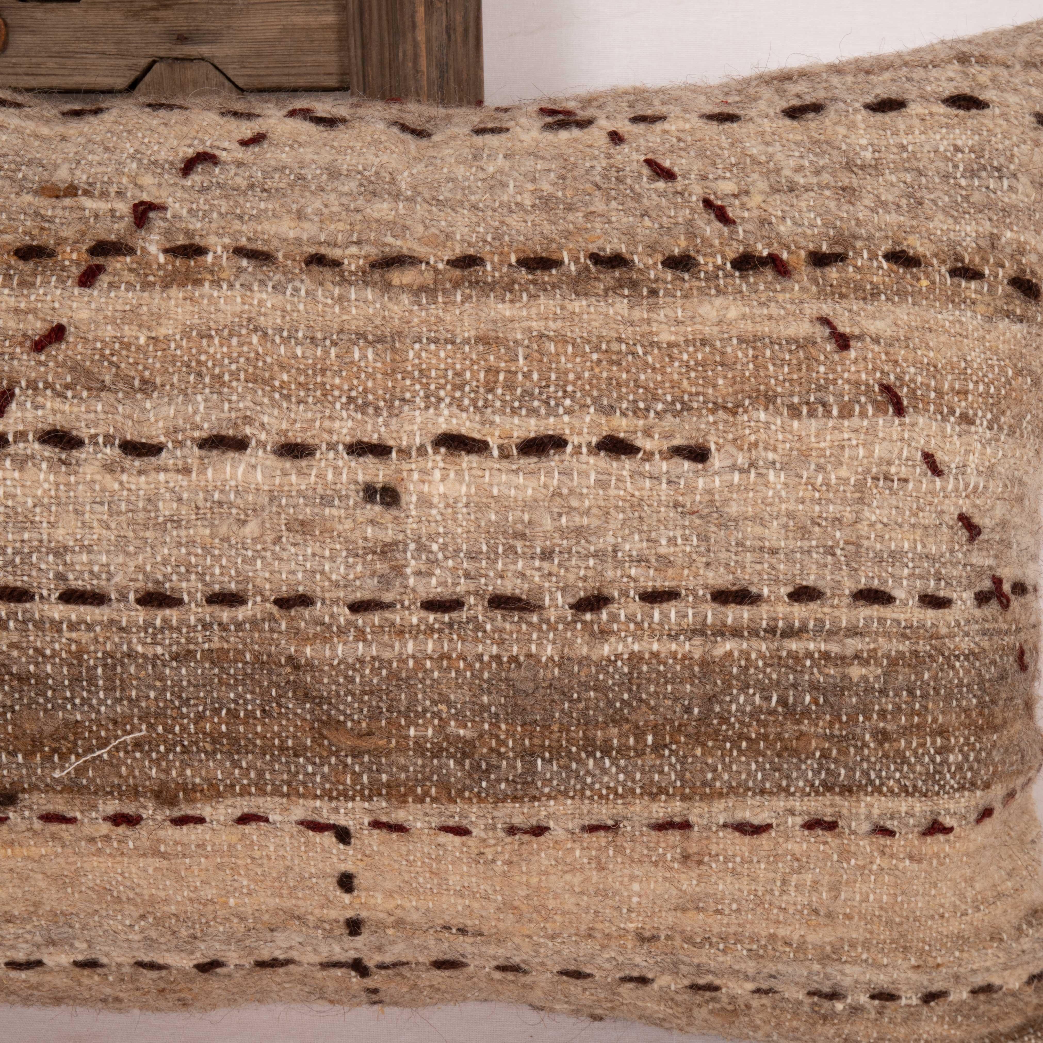 Hand-Woven Neutral Pillow Case Made from a Vintage Wool Cover, Mid 20th C For Sale