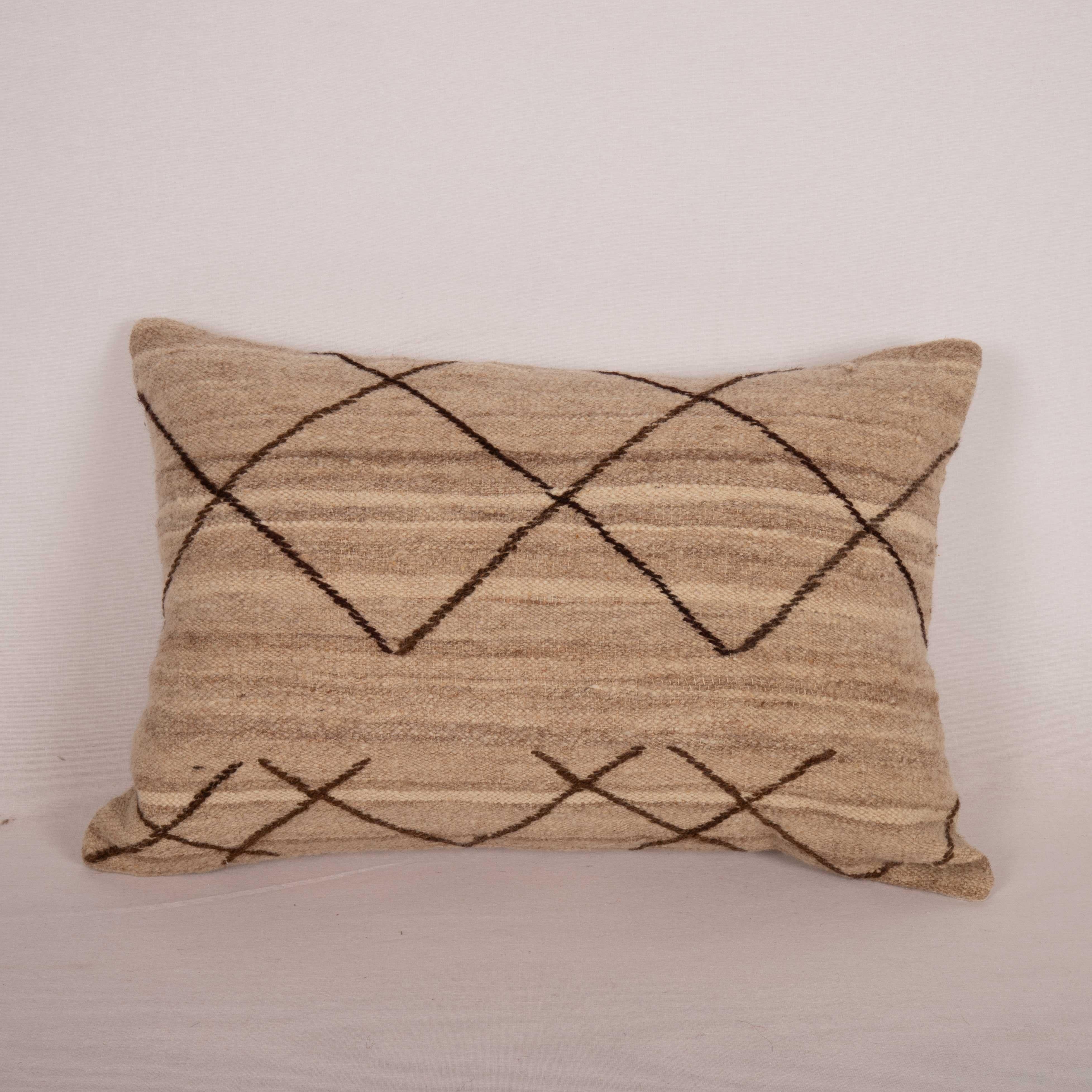 Hand-Woven Neutral Pillow Case Made from a Vintage Wool Cover, Mid-20th C For Sale