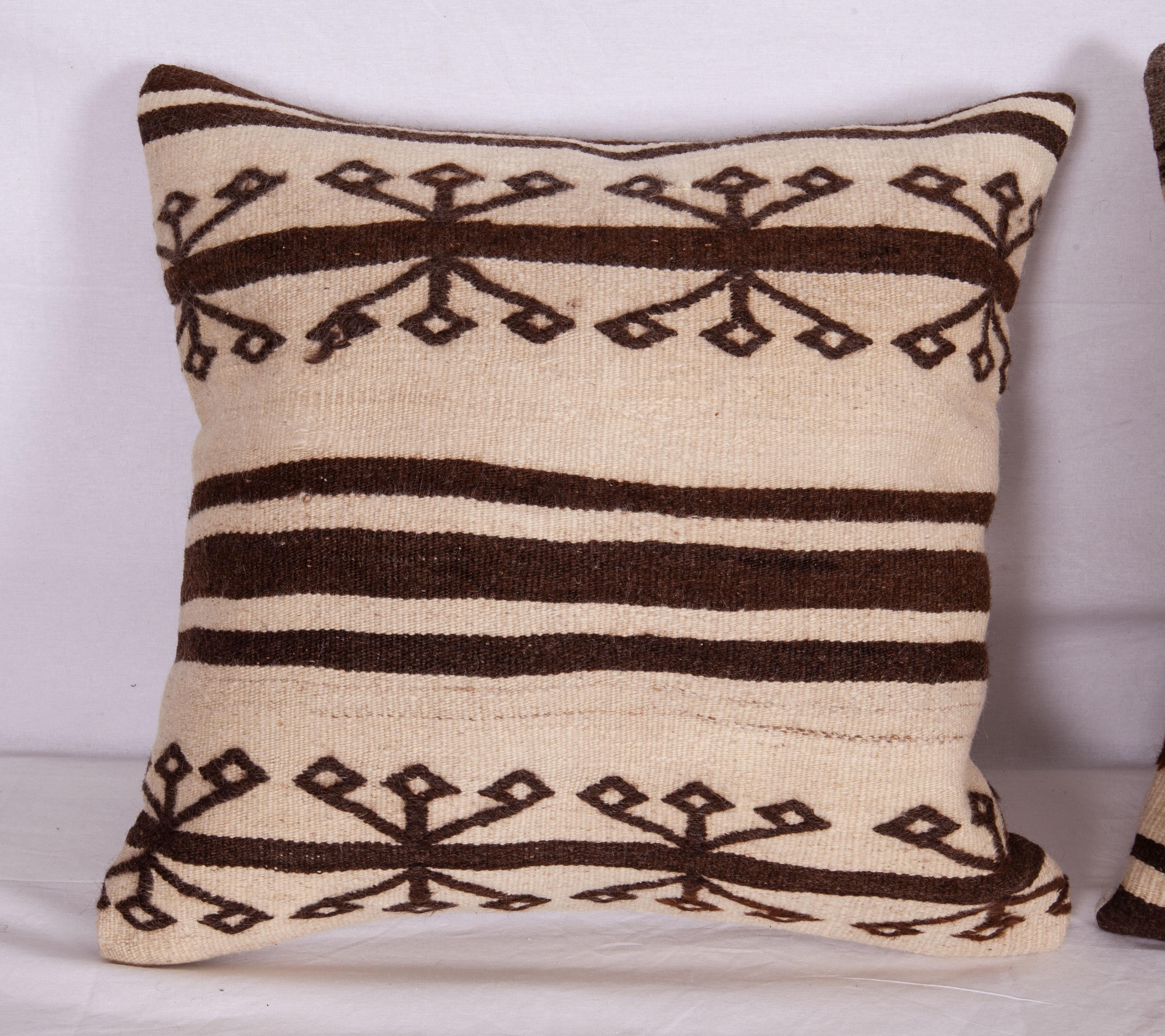 Turkish Neutral Pillow Cases Fashioned from a Mid-20th Century Anatolian Kilim
