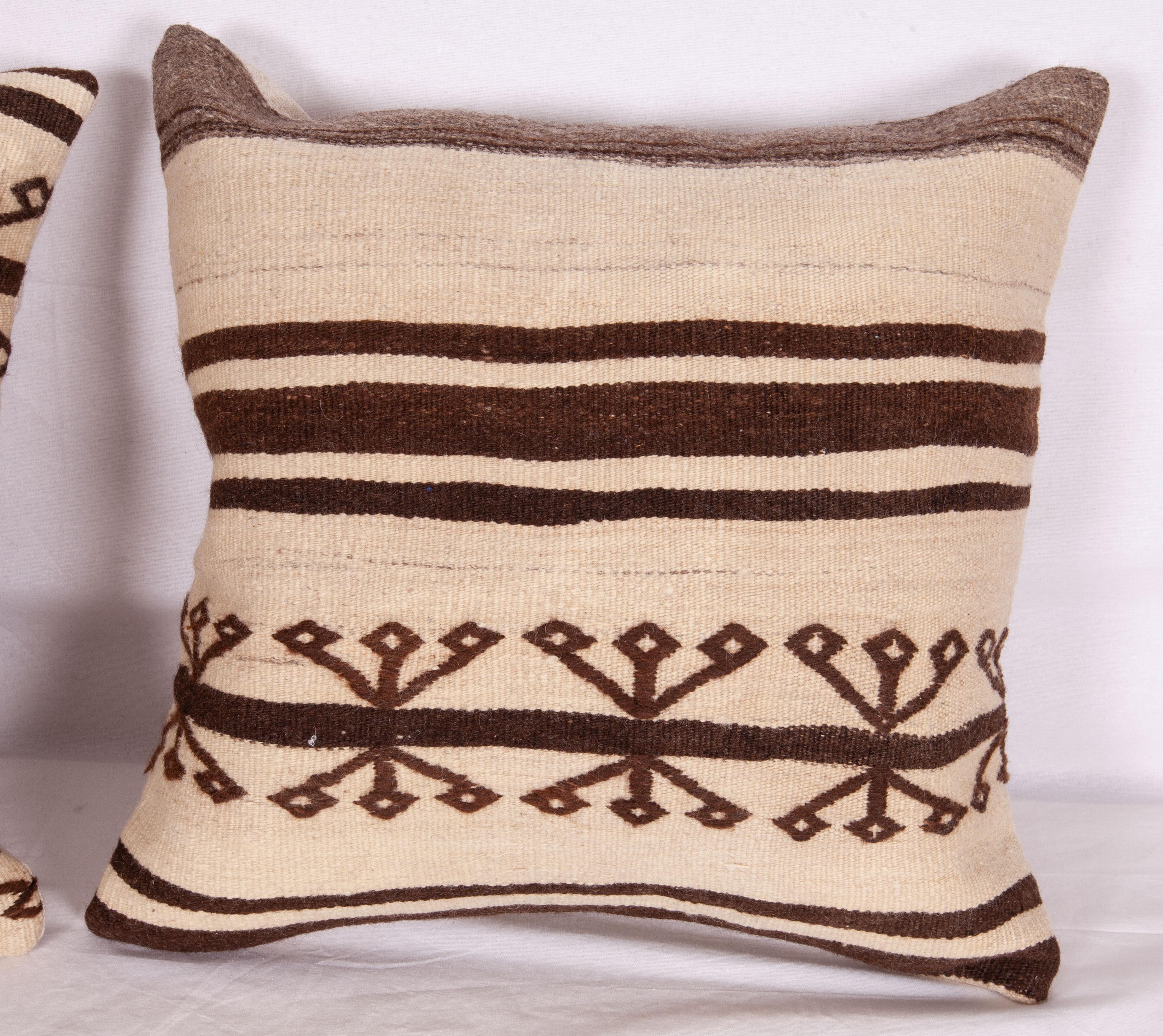 Hand-Woven Neutral Pillow Cases Fashioned from a Mid-20th Century Anatolian Kilim