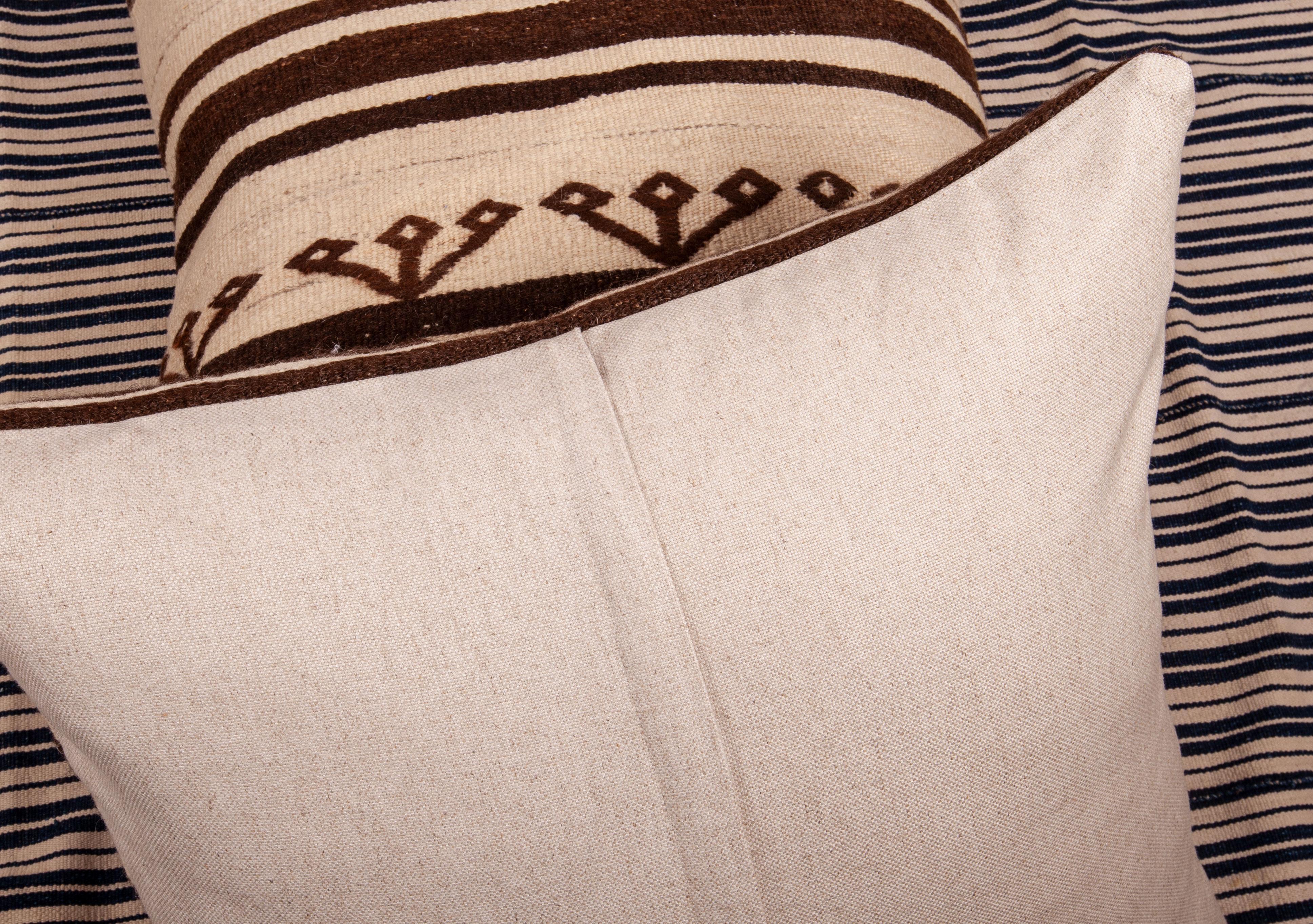 Neutral Pillow Cases Fashioned from a Mid-20th Century Anatolian Kilim 1