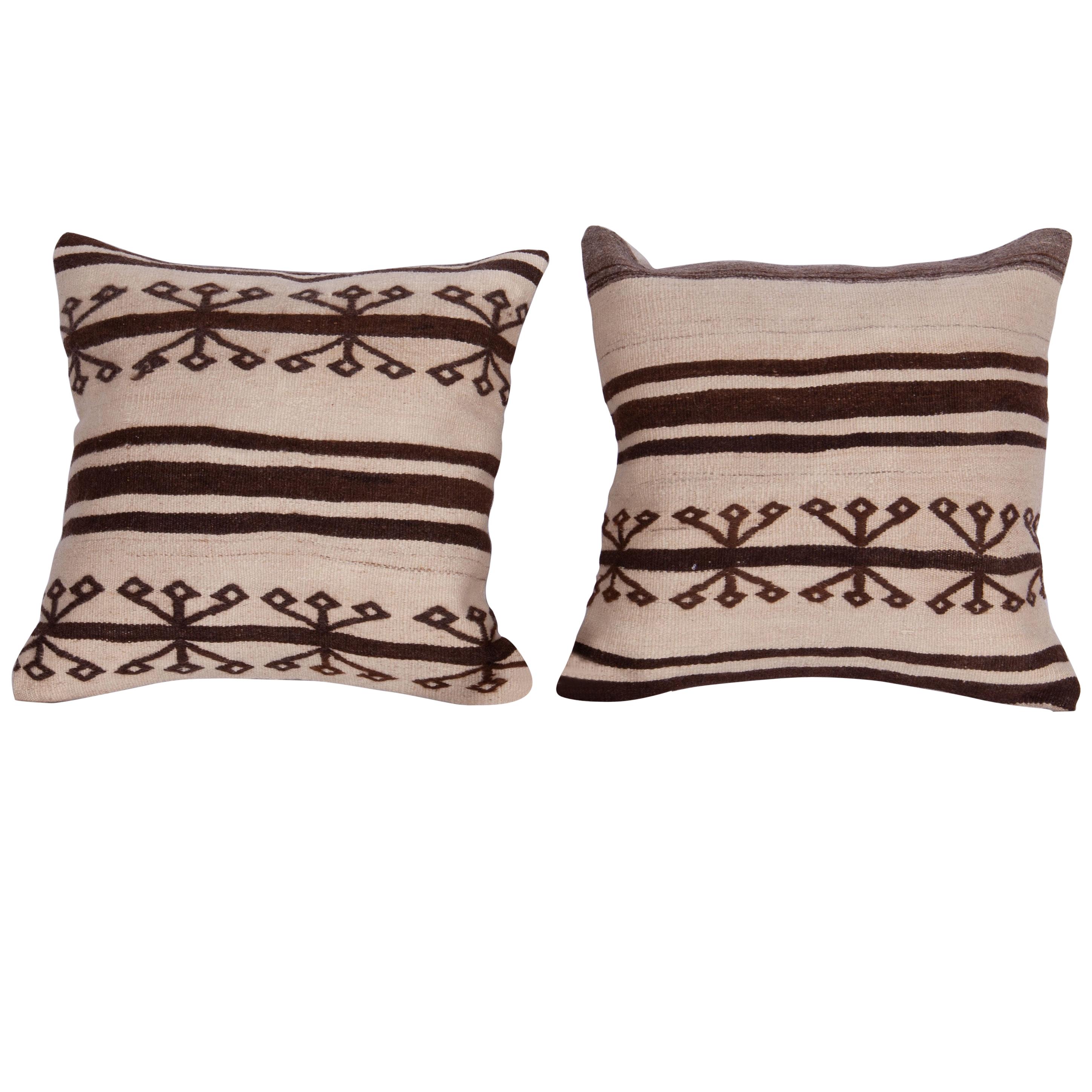 Neutral Pillow Cases Fashioned from a Mid-20th Century Anatolian Kilim