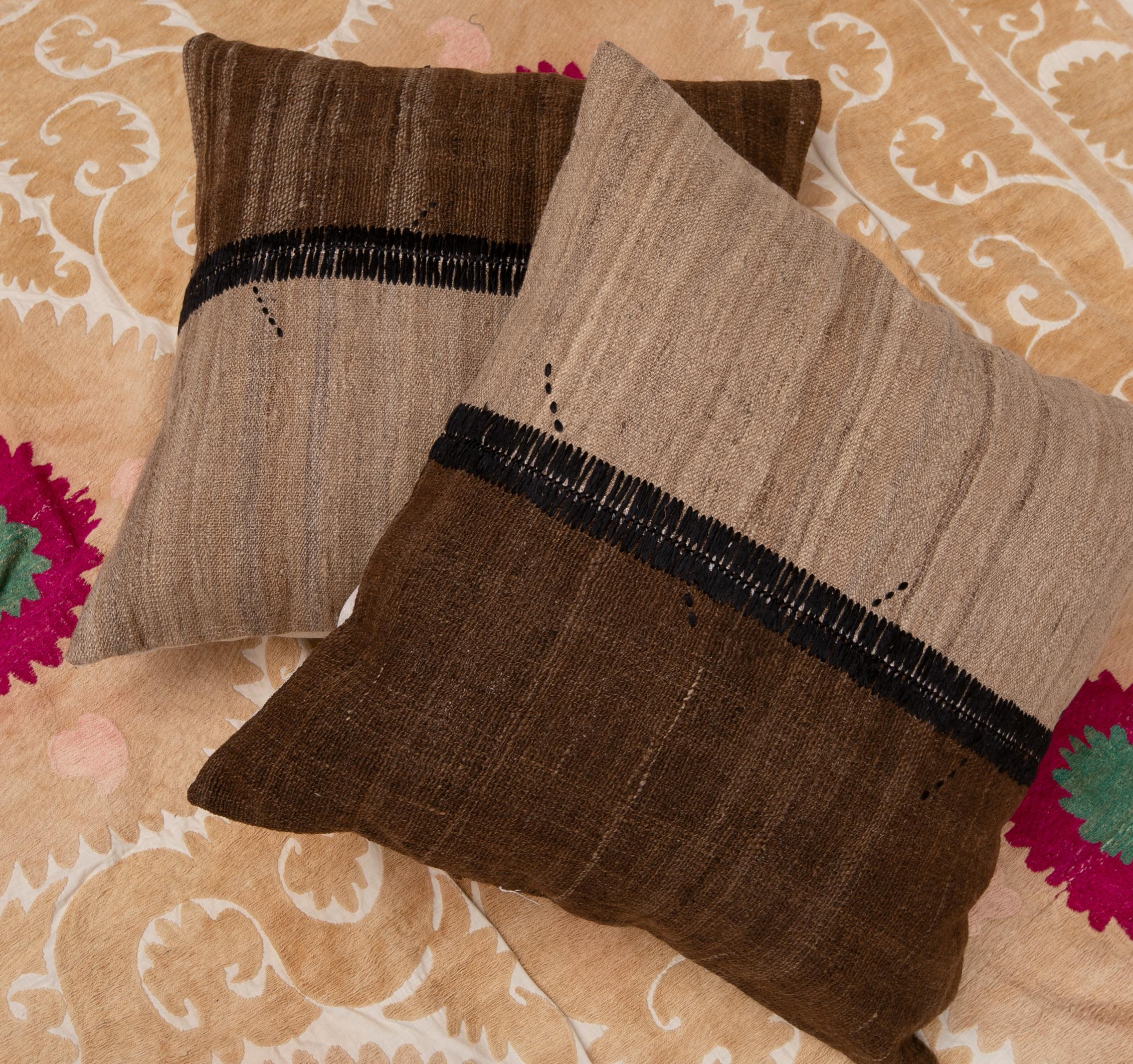 Hand-Woven Neutral Pillowcases Made from an Anatolian Vintage Cover, Mid-20th Century