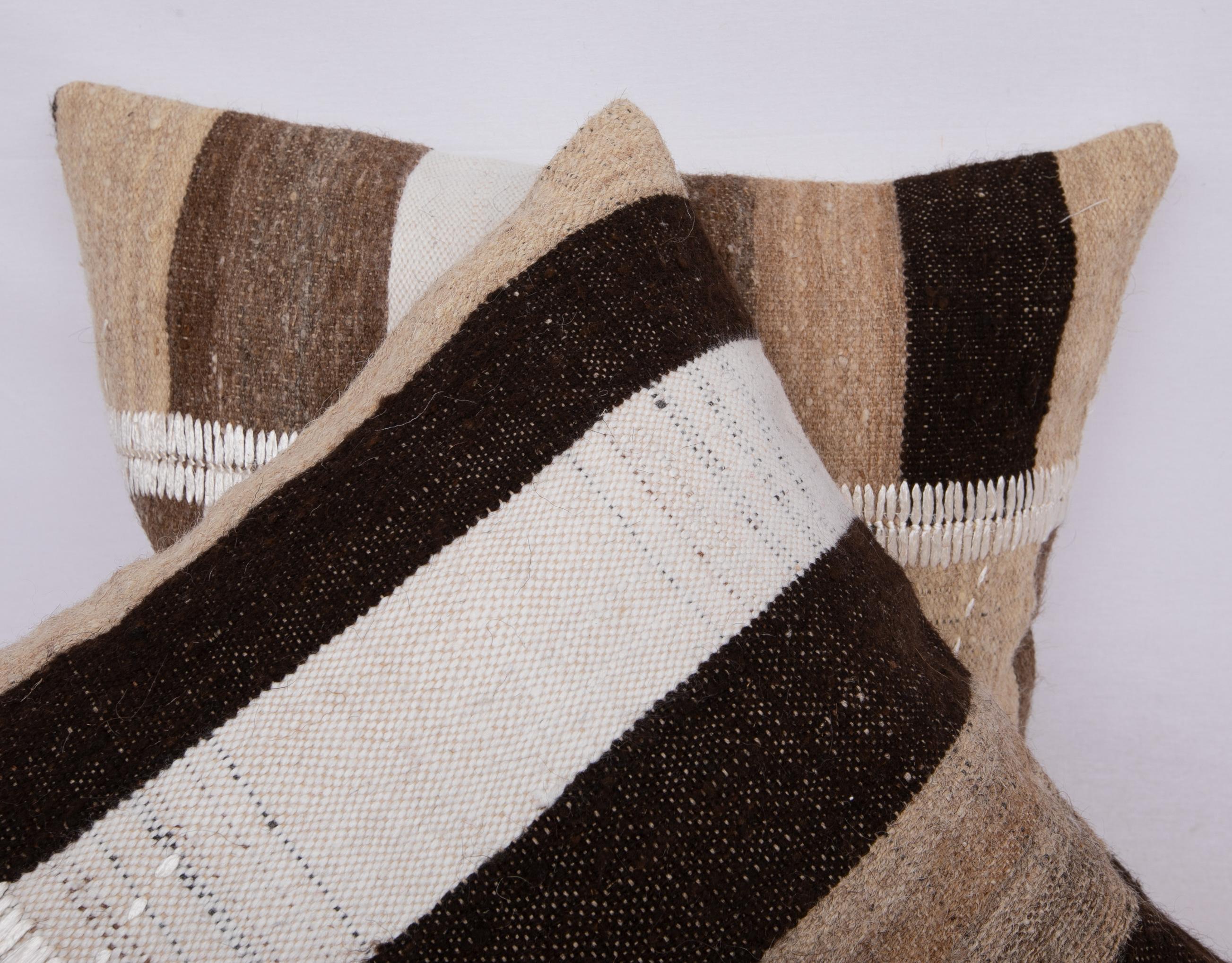 Hand-Woven Neutral Pillowcases Made from an Anatolian Vintage Cover, Mid-20th Century