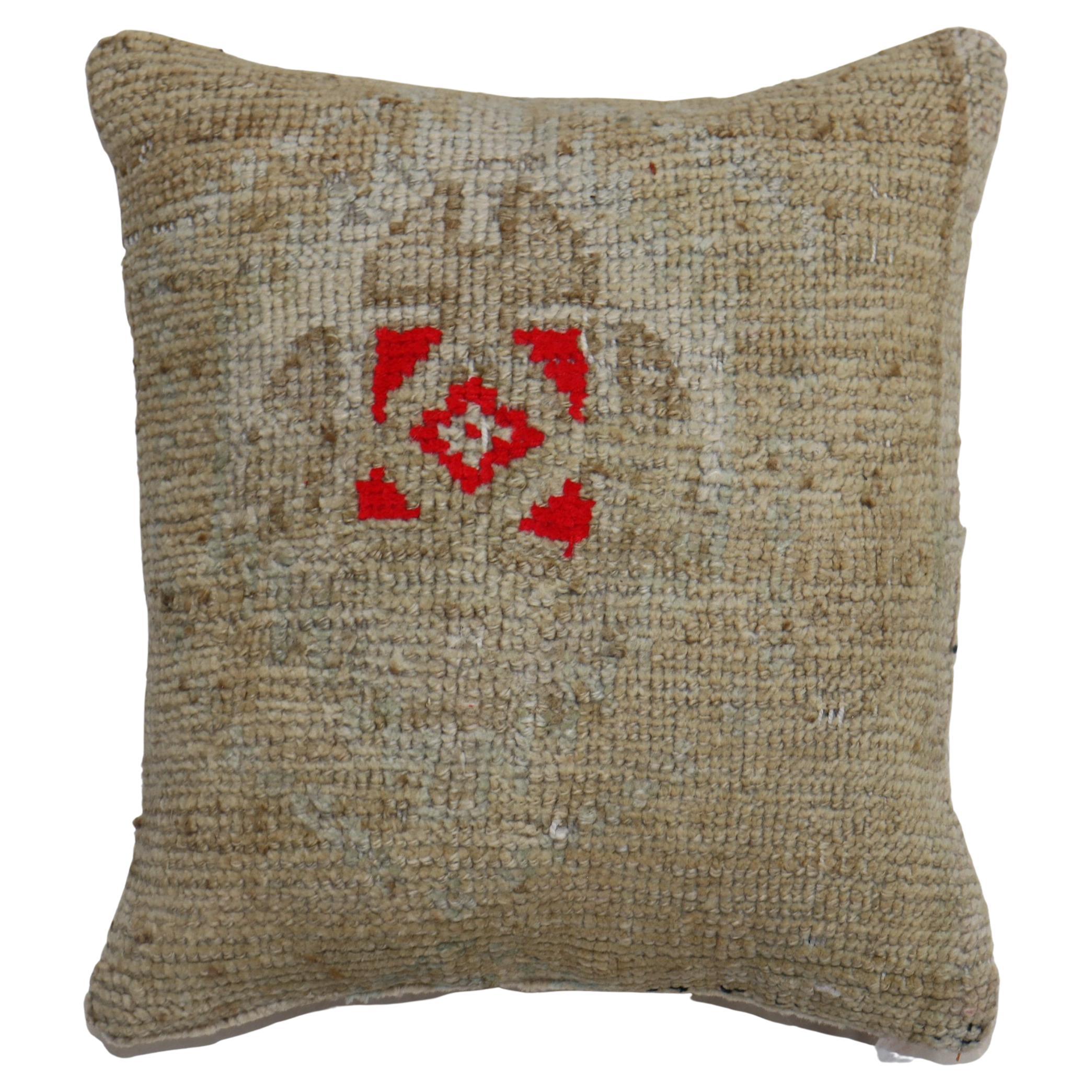 Neutral Pop of Red Turkish Rug Pillow For Sale