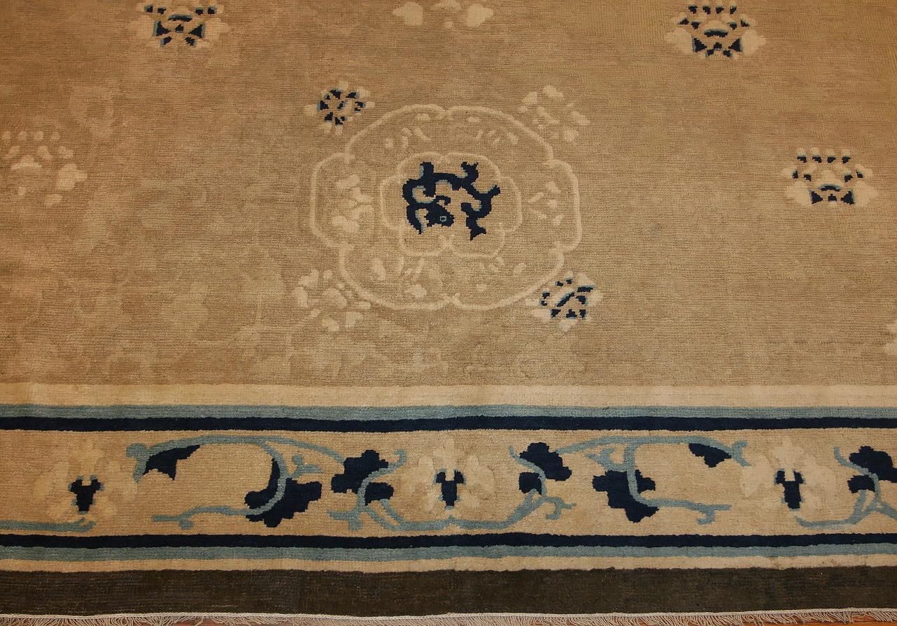 Calming Neutral and Quite Decorative Beautiful Antique Chinese Design Rug, Country of Origin: China, Circa Date: Early 20th Century